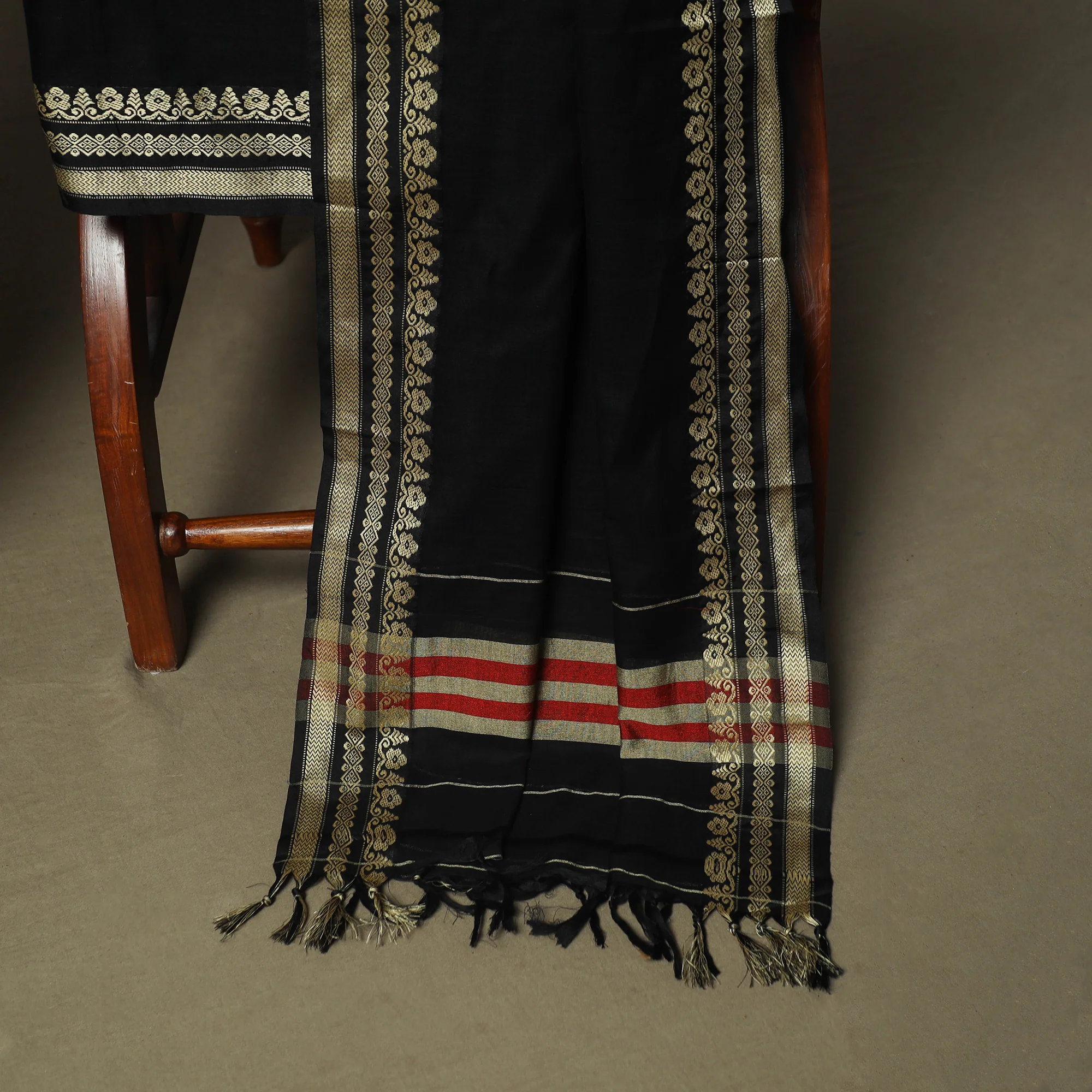 Black - Dharwad Woven Mercerised Cotton 3pc Unstitched Dress Material Suit Set 24 - Image 4