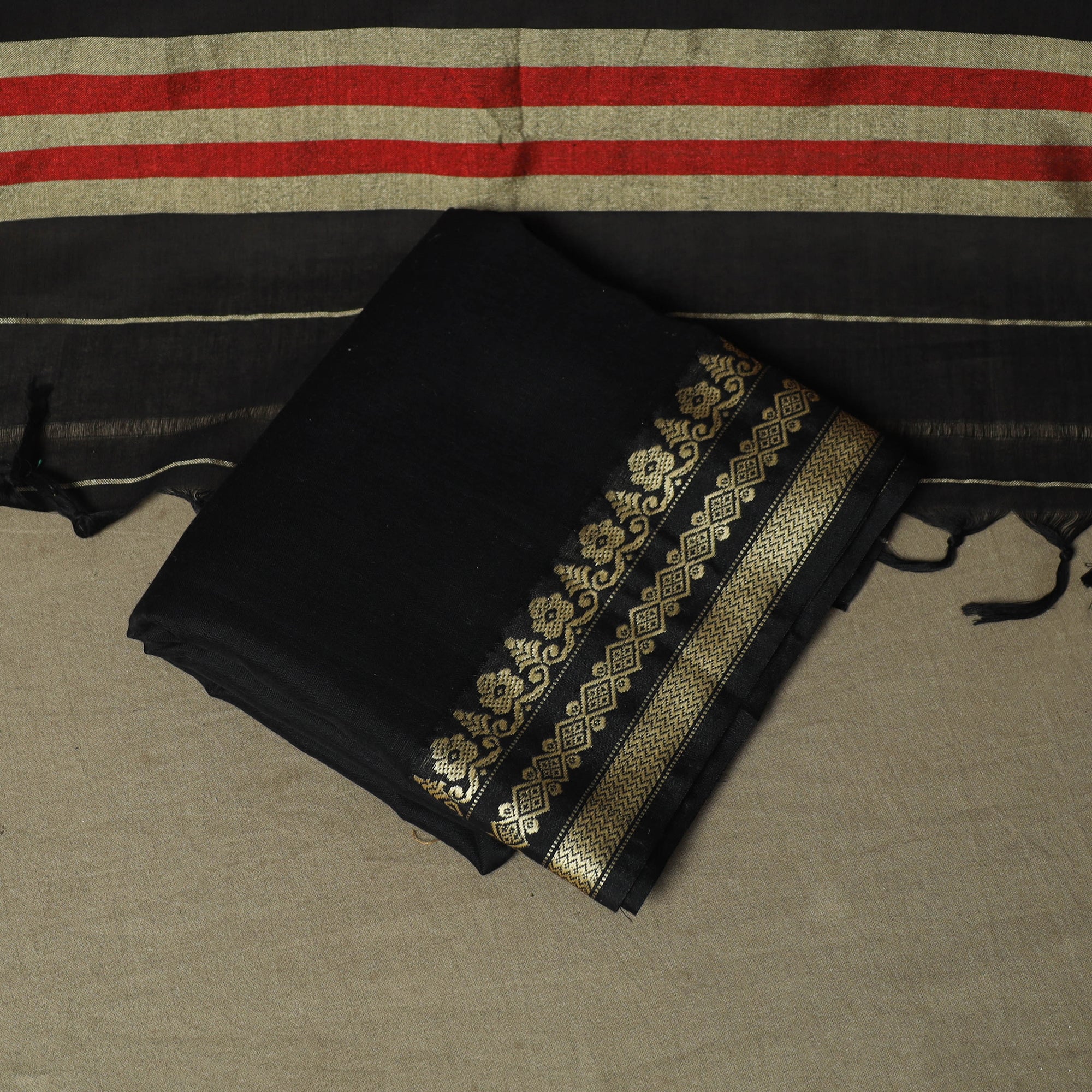 Black - Dharwad Woven Mercerised Cotton 3pc Unstitched Dress Material Suit Set 24 - Image 5