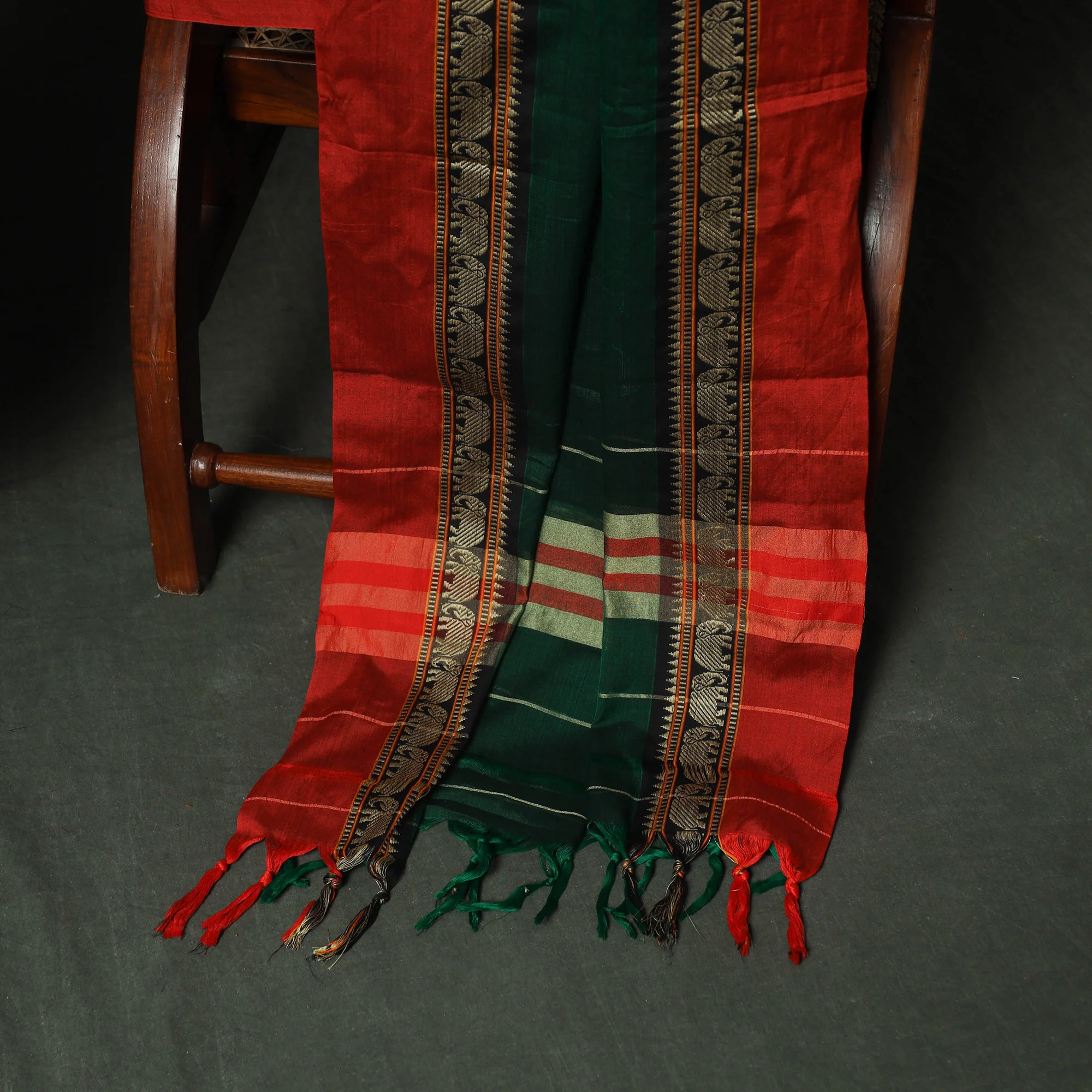 Green - Dharwad Woven Mercerised Cotton 3pc Unstitched Dress Material Suit Set 27 - Image 4