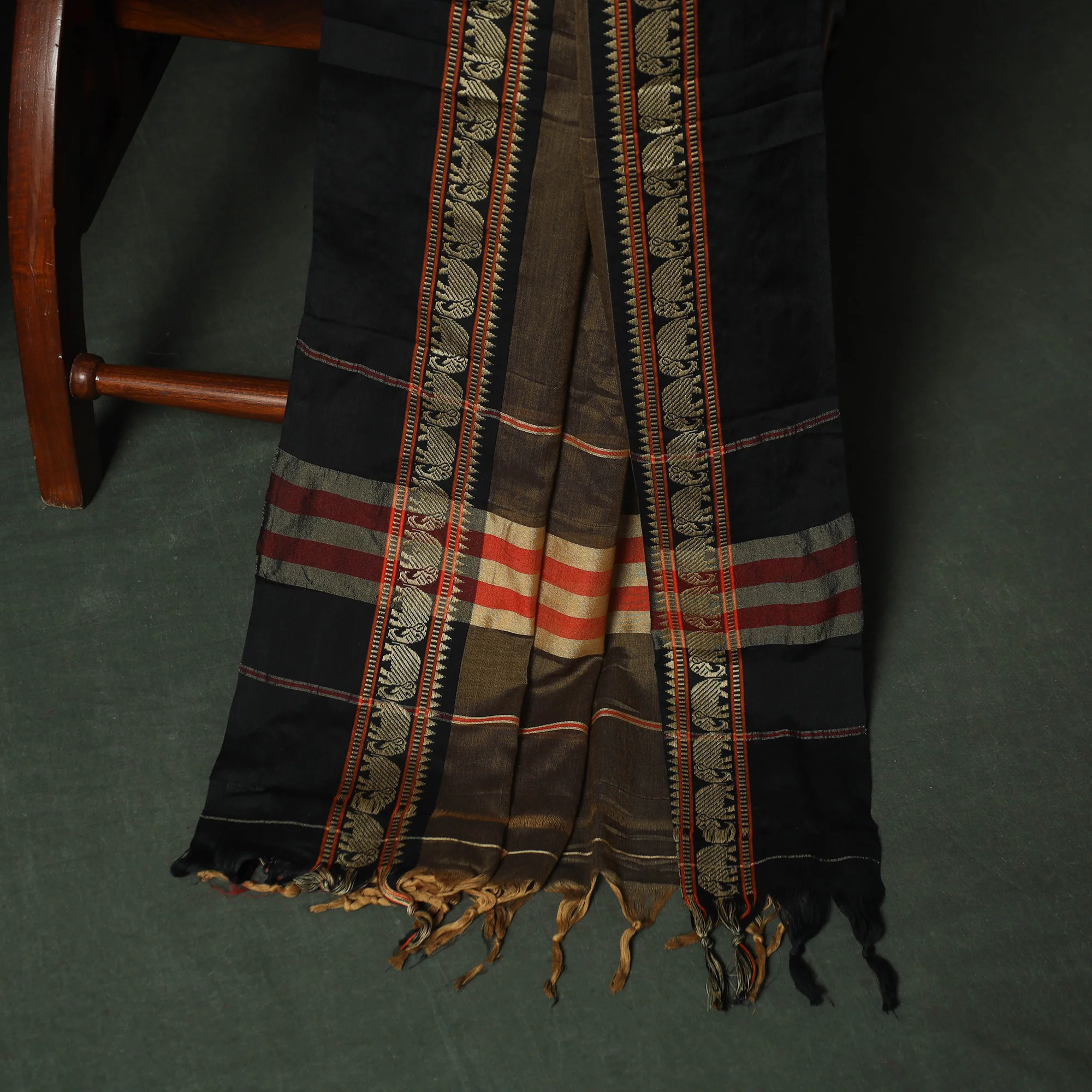 Brown - Dharwad Woven Mercerised Cotton 3pc Unstitched Dress Material Suit Set 28 - Image 4