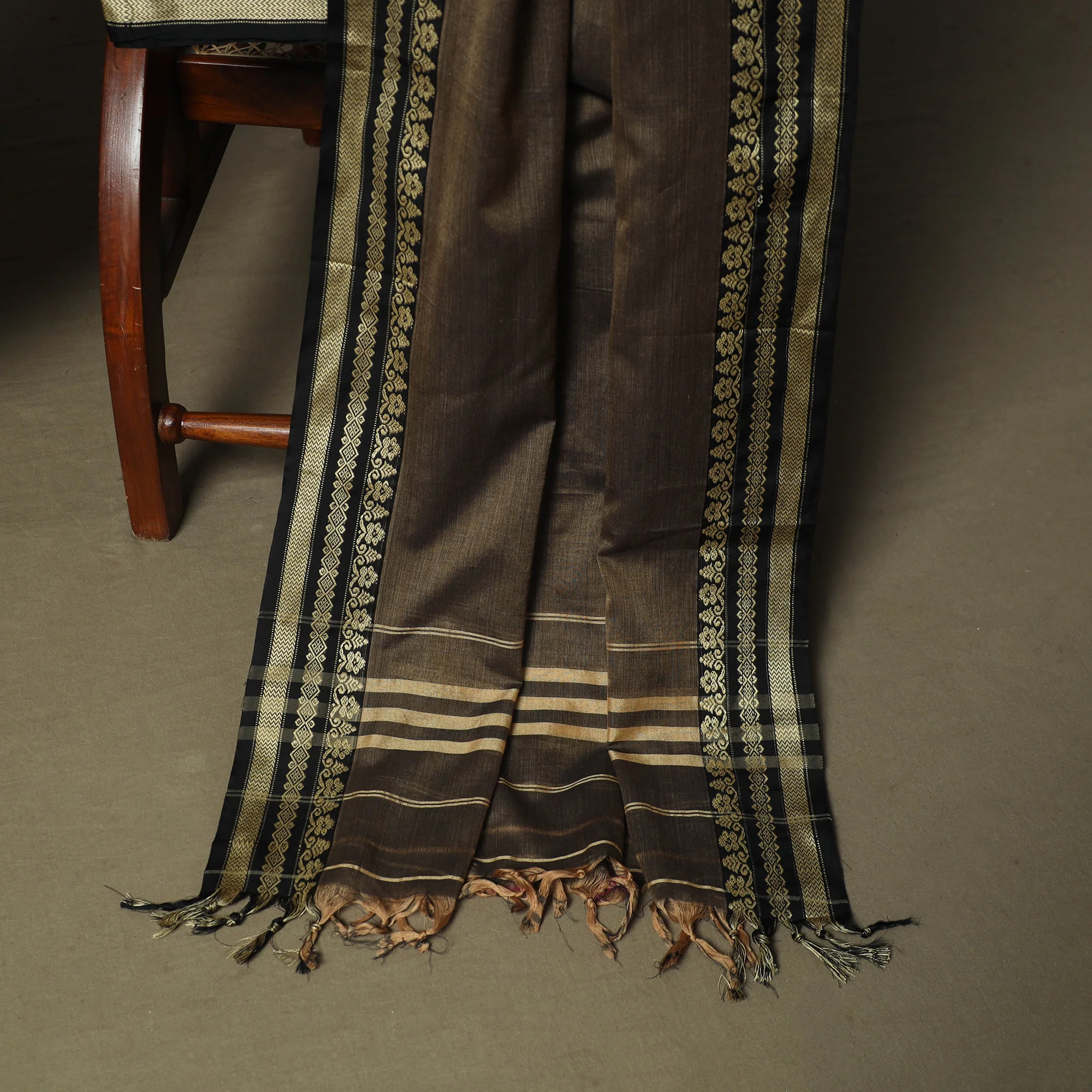 Brown - Dharwad Woven Mercerised Cotton 3pc Unstitched Dress Material Suit Set 28 - Image 4