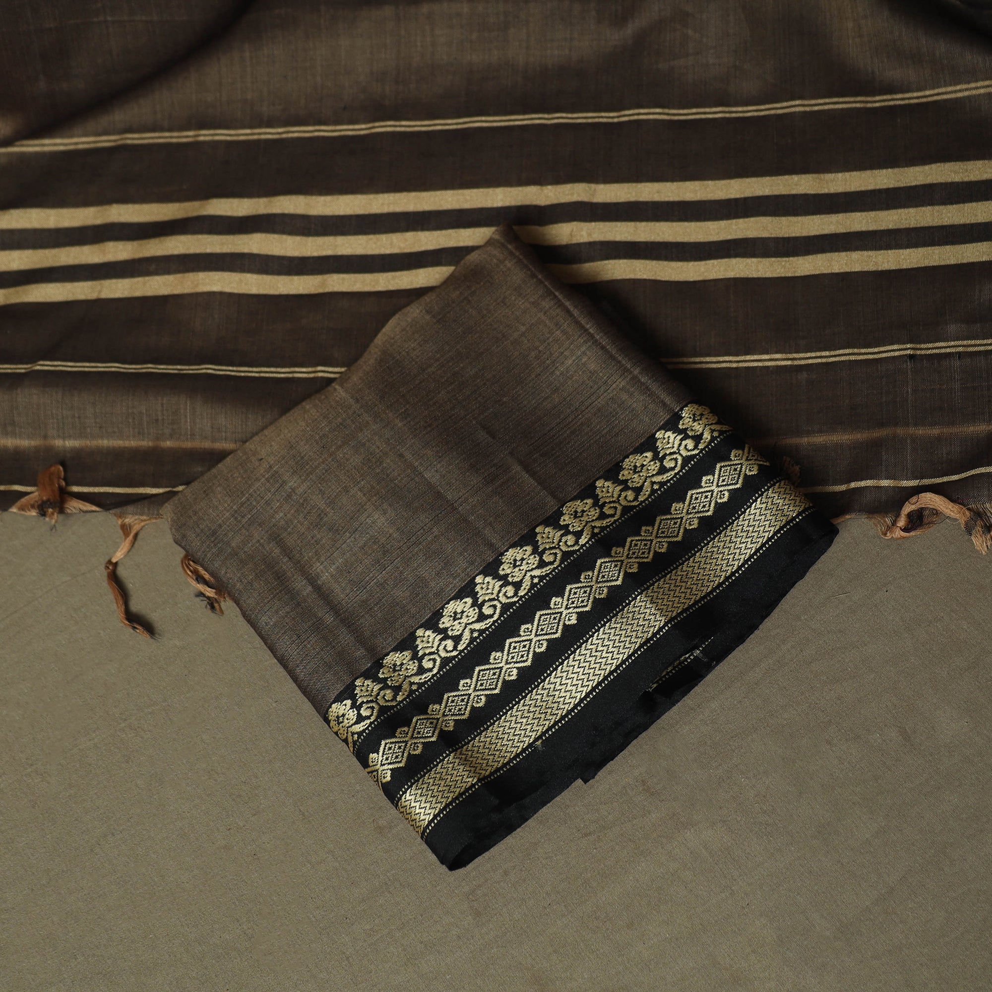 Brown - Dharwad Woven Mercerised Cotton 3pc Unstitched Dress Material Suit Set 28 - Image 5