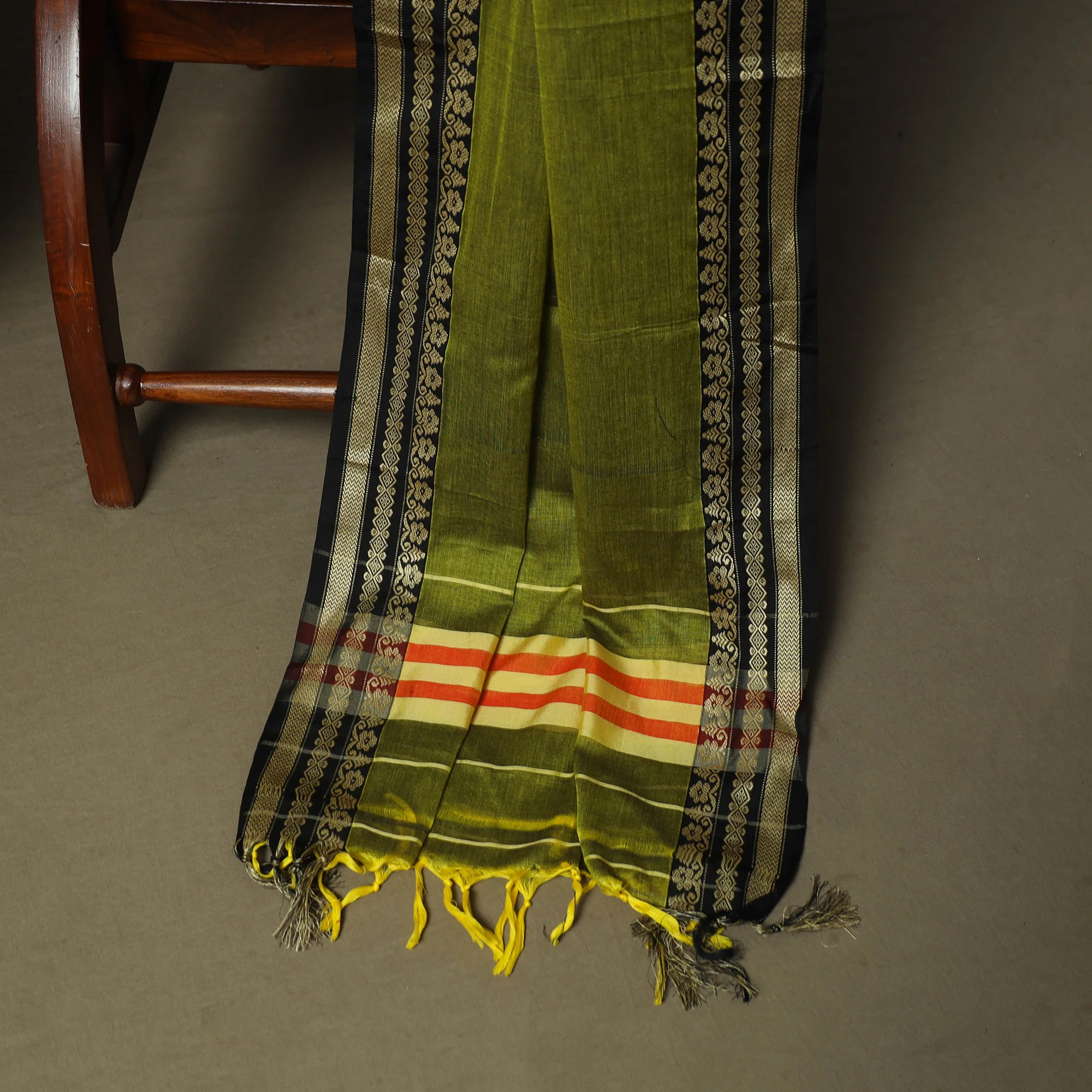 Green - Dharwad Woven Mercerised Cotton 3pc Unstitched Dress Material Suit Set 29 - Image 4
