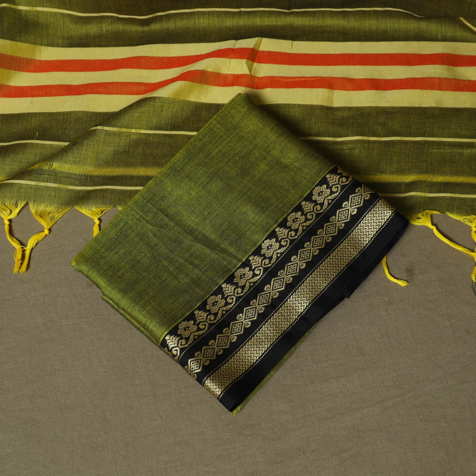 Green - Dharwad Woven Mercerised Cotton 3pc Unstitched Dress Material Suit Set 29 - Image 5
