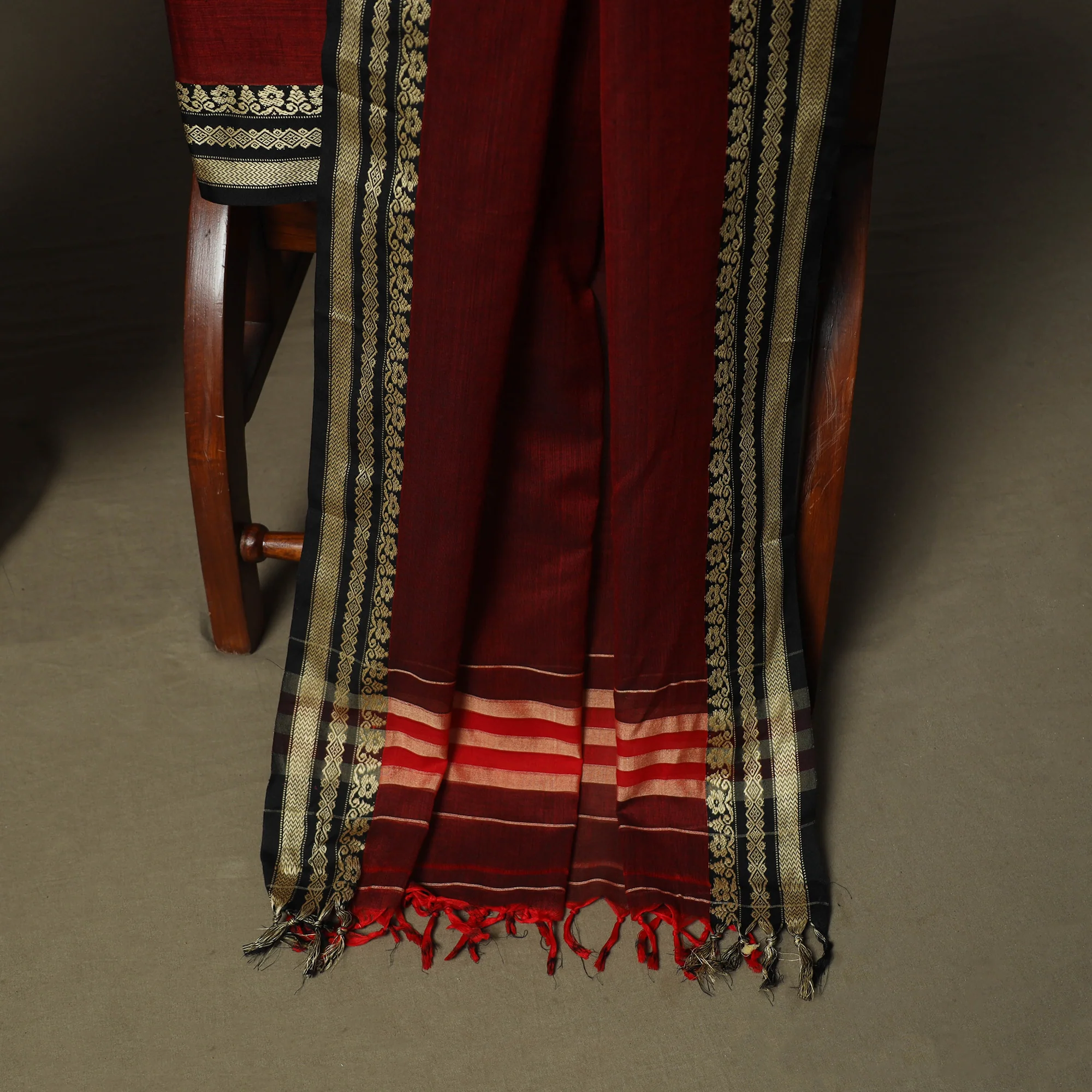 Maroon - Dharwad Woven Mercerised Cotton 3pc Unstitched Dress Material Suit Set 30 - Image 4