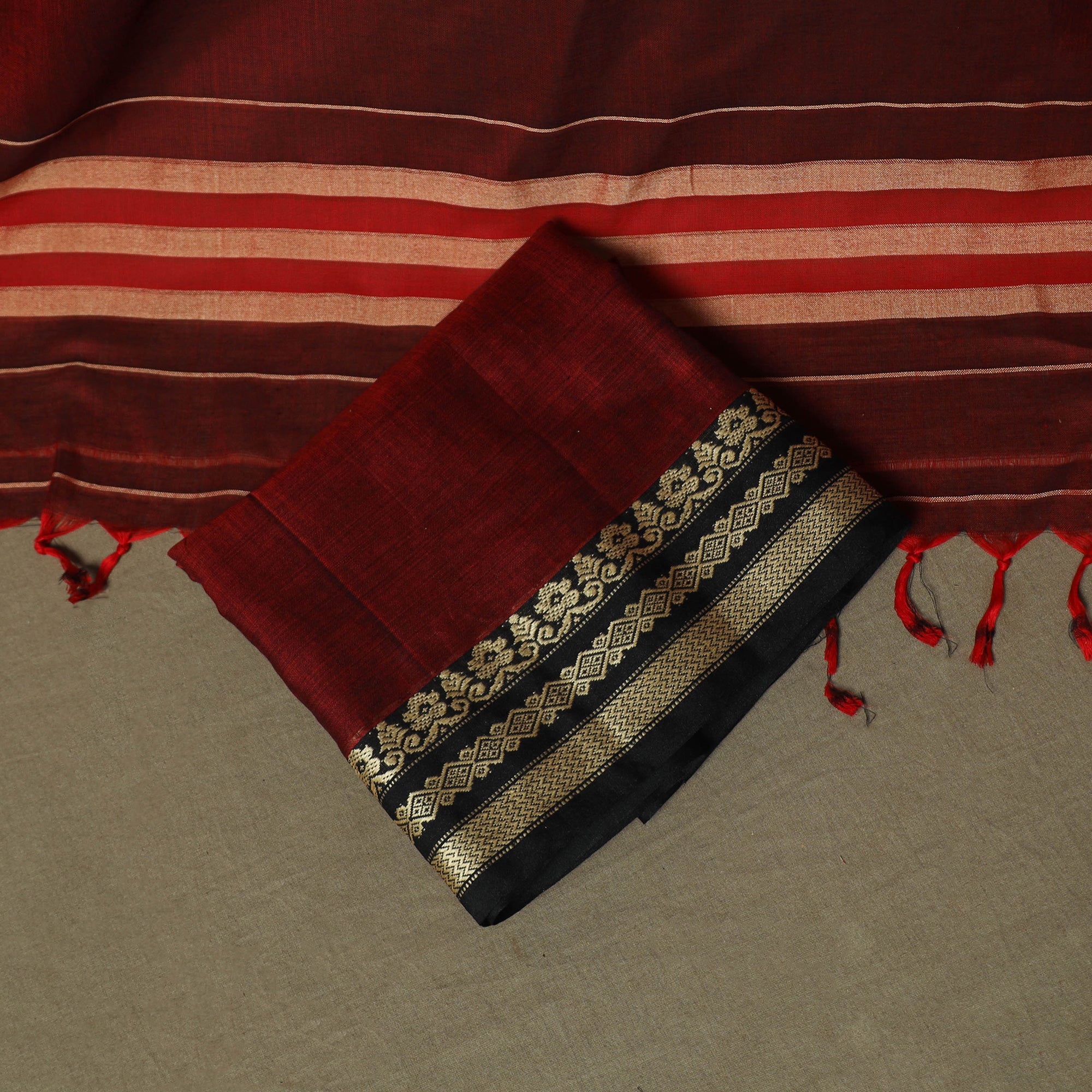 Maroon - Dharwad Woven Mercerised Cotton 3pc Unstitched Dress Material Suit Set 30 - Image 5