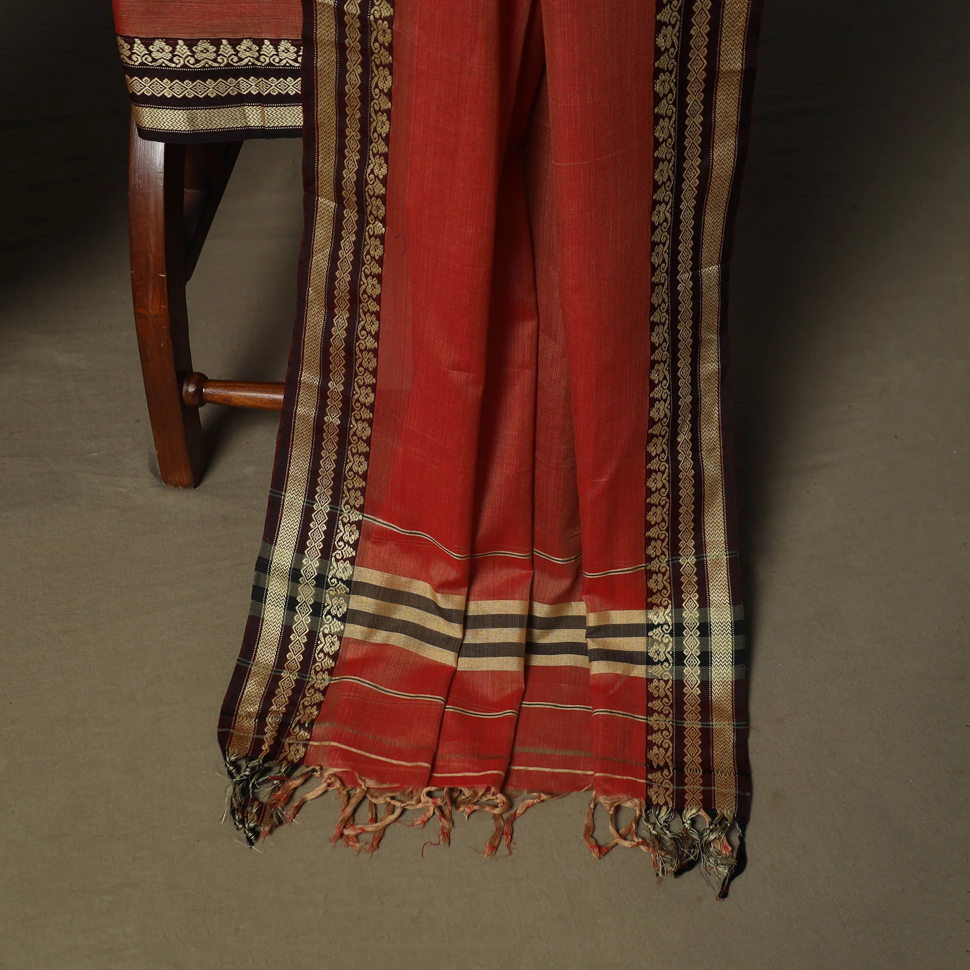 Orange - Dharwad Woven Mercerised Cotton 3pc Unstitched Dress Material Suit Set 31 - Image 4