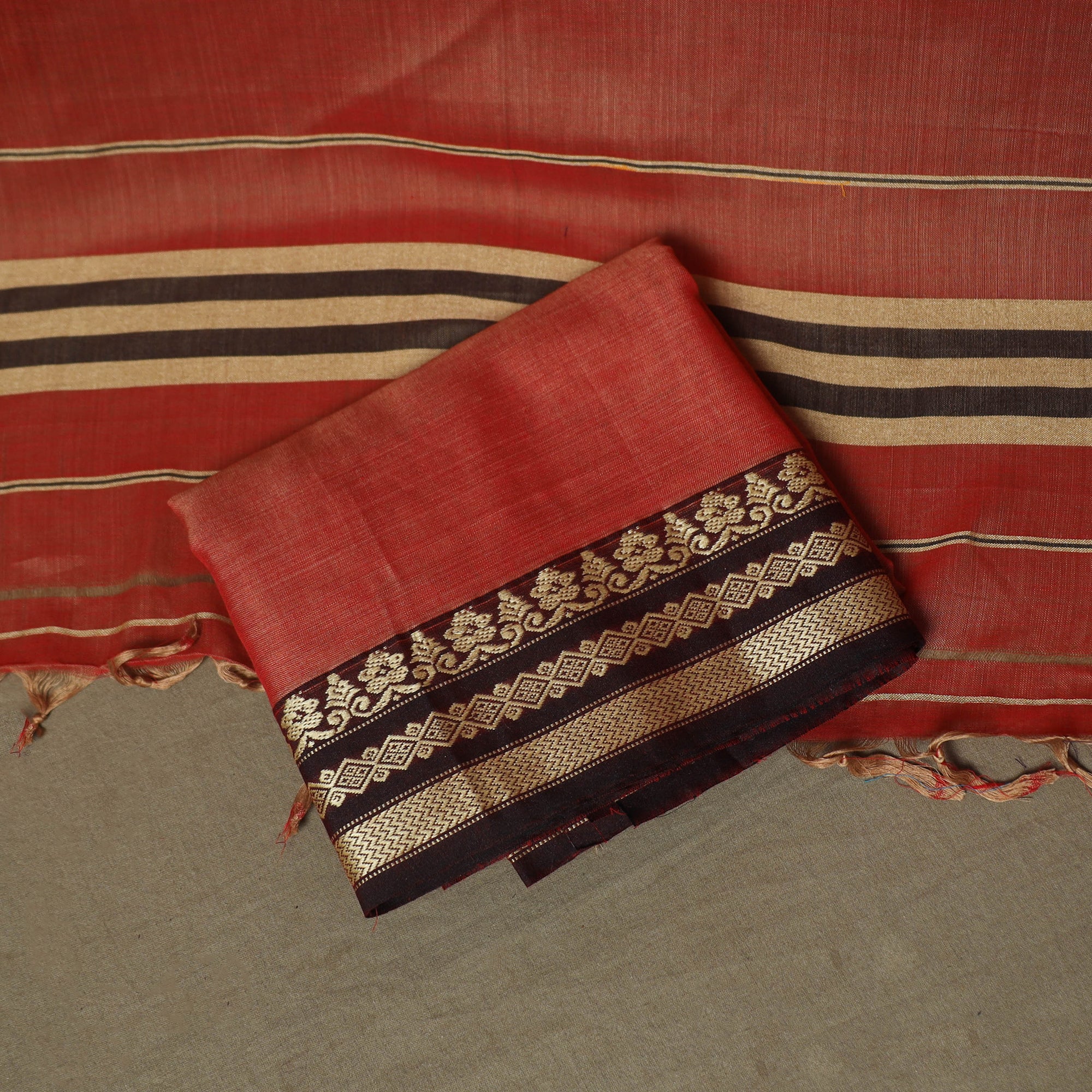 Orange - Dharwad Woven Mercerised Cotton 3pc Unstitched Dress Material Suit Set 31 - Image 5