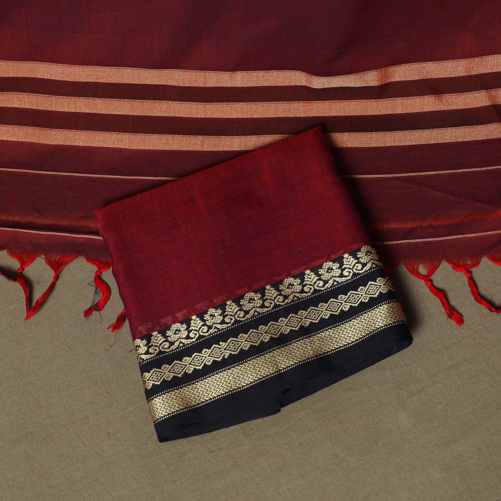 Maroon - Dharwad Woven Mercerised Cotton 3pc Unstitched Dress Material Suit Set 32 - Image 5