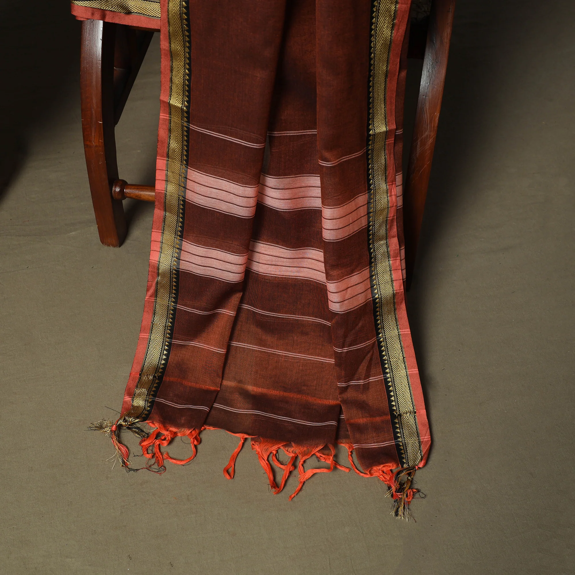 Brown - Dharwad Woven Mercerised Cotton 3pc Unstitched Dress Material Suit Set 33 - Image 4
