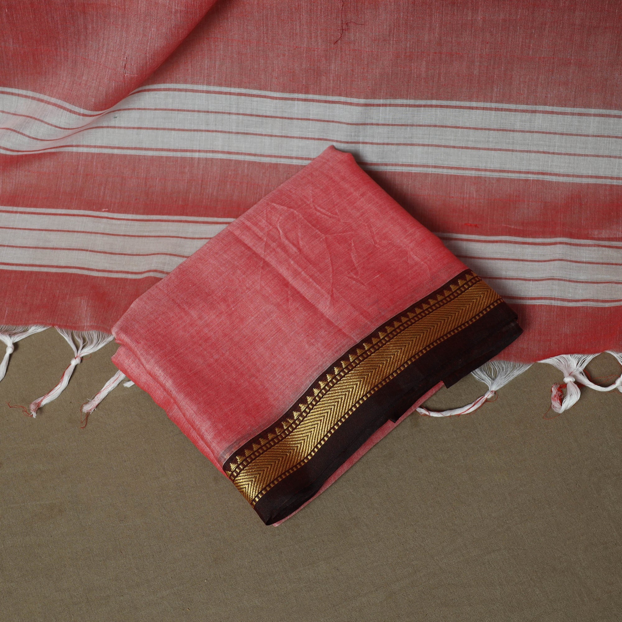 Pink - Dharwad Woven Mercerised Cotton 3pc Unstitched Dress Material Suit Set 34 - Image 5