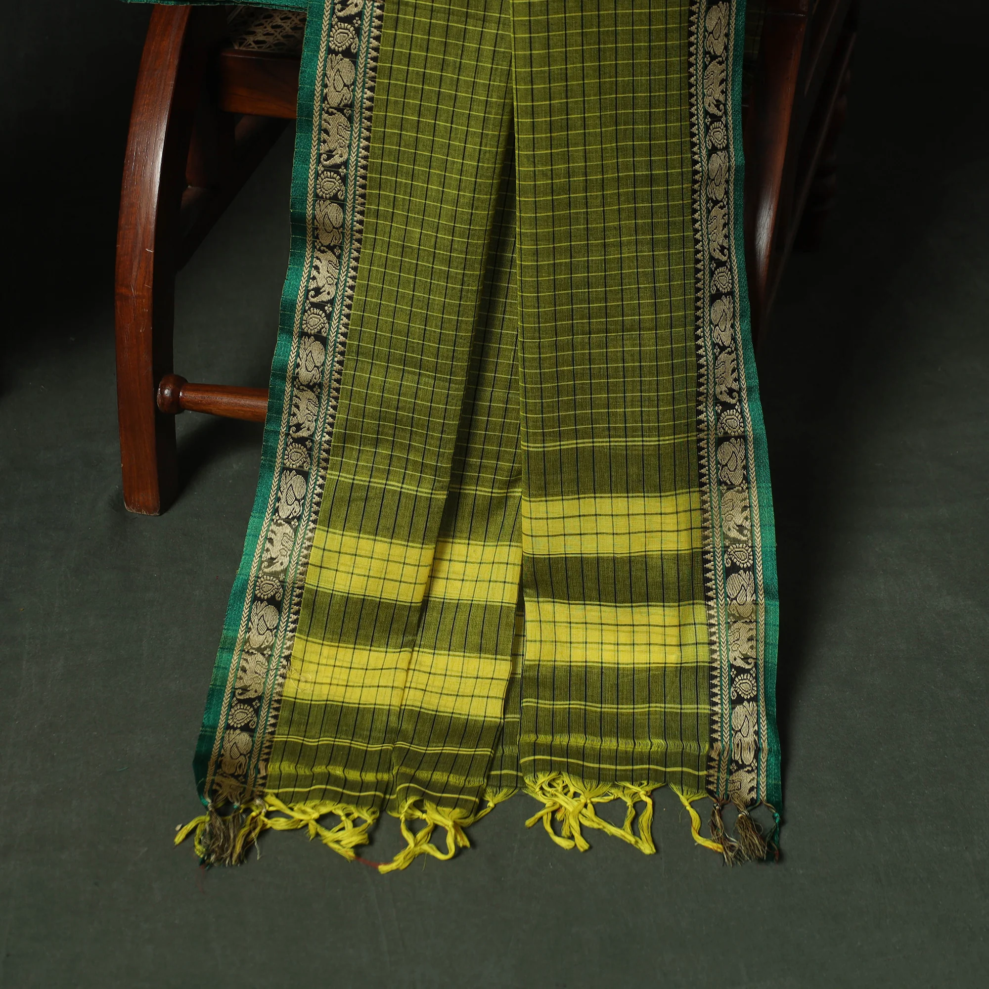 Green - Dharwad Woven Mercerised Cotton 3pc Unstitched Dress Material Suit Set 35 - Image 4
