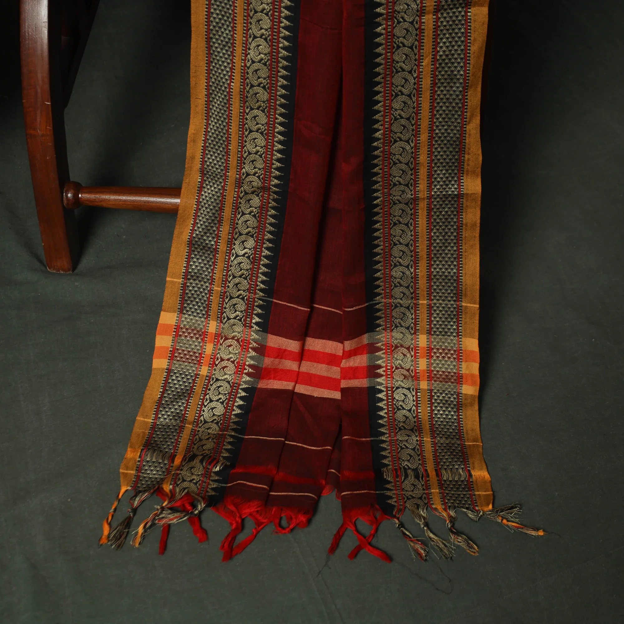Red - Dharwad Woven Mercerised Cotton 3pc Unstitched Dress Material Suit Set 40 - Image 4