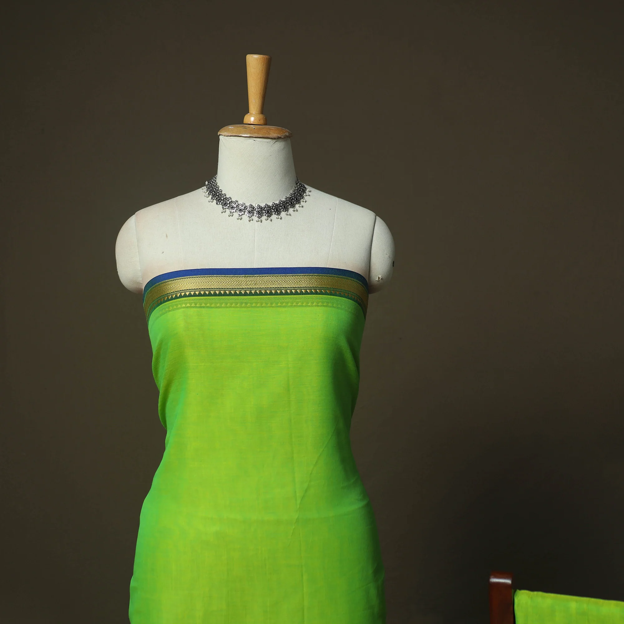 Green - Dharwad Woven Mercerised Cotton 3pc Unstitched Dress Material Suit Set 50 - Image 3