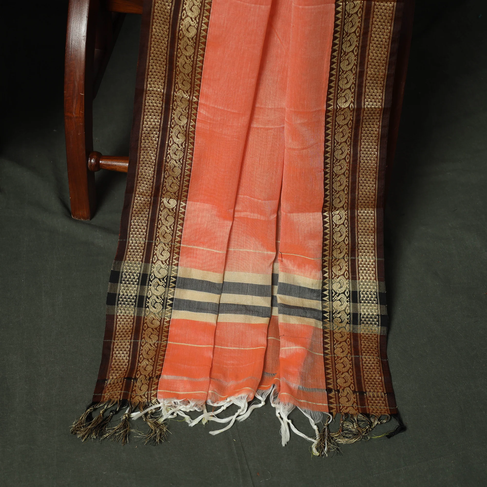 Orange - Dharwad Woven Mercerised Cotton 3pc Unstitched Dress Material Suit Set 54 - Image 4