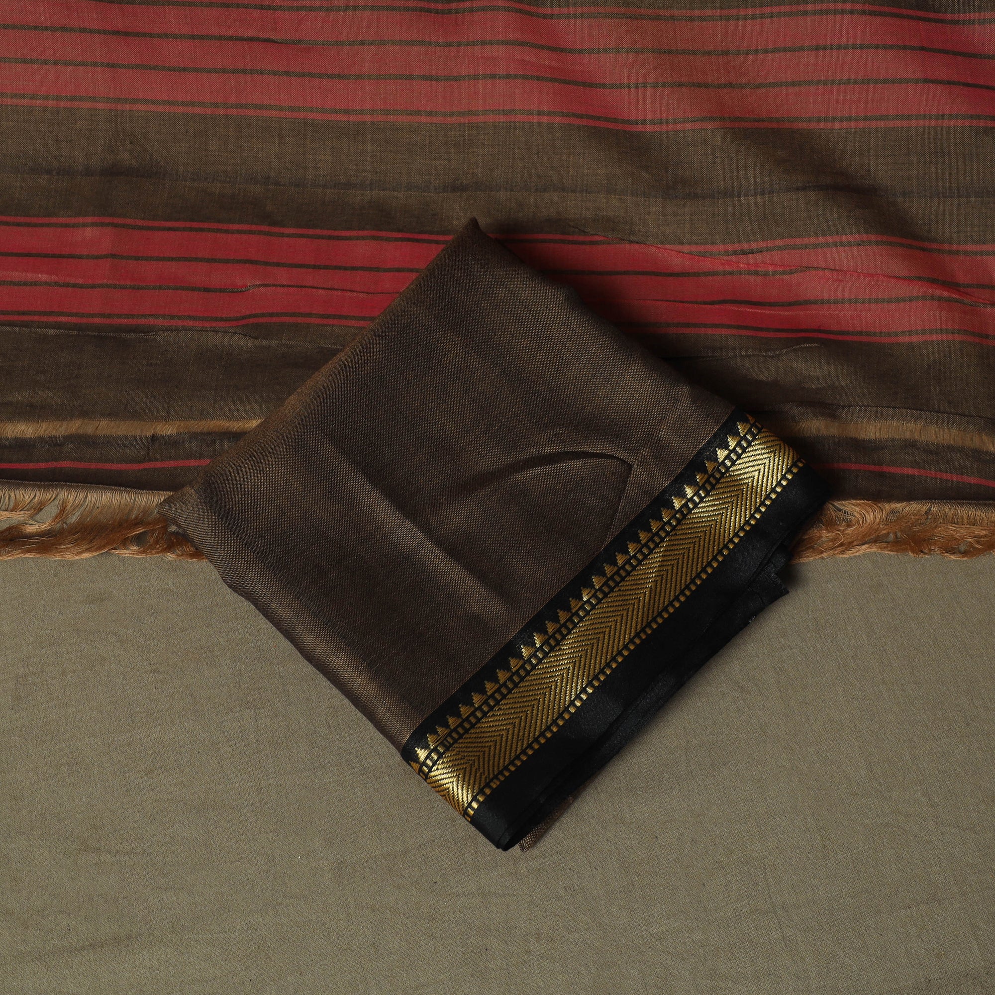 Brown - Dharwad Woven Mercerised Cotton 3pc Unstitched Dress Material Suit Set 55 - Image 5