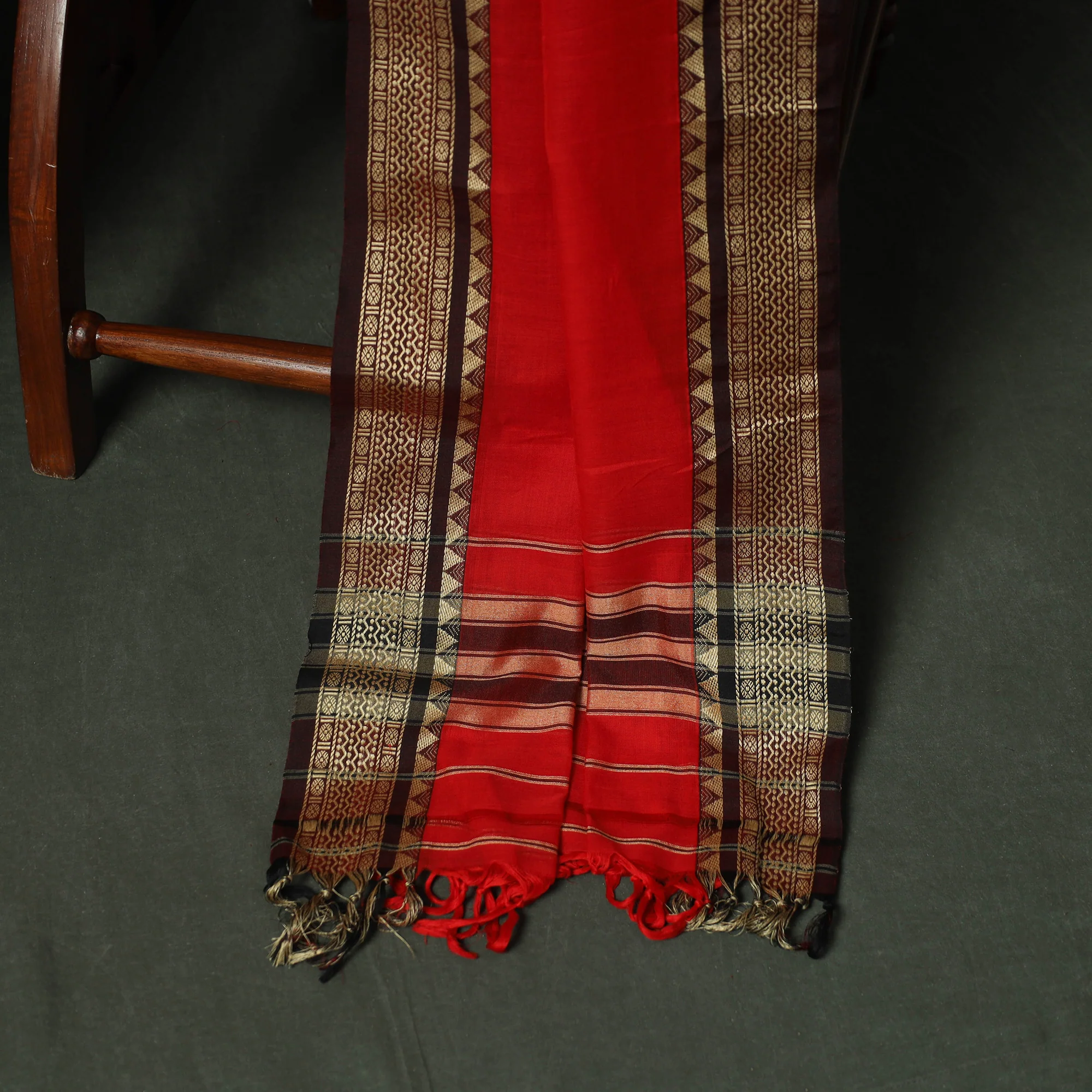 Red - Dharwad Woven Mercerised Cotton 3pc Unstitched Dress Material Suit Set 61 - Image 4