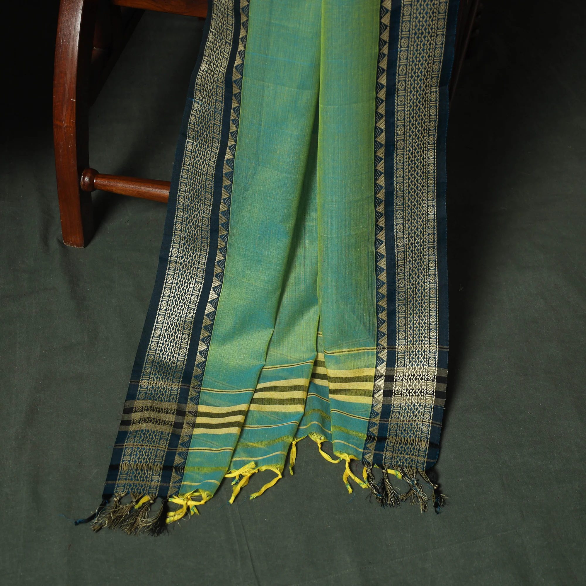 Green - Dharwad Woven Mercerised Cotton 3pc Unstitched Dress Material Suit Set 62 - Image 4