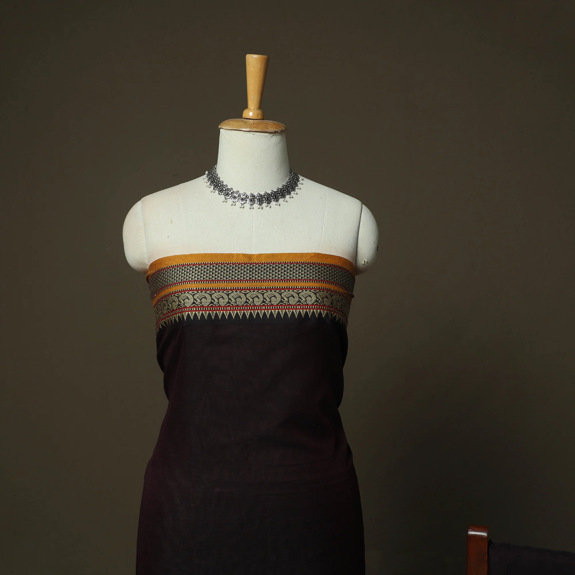 Brown - Dharwad Woven Mercerised Cotton 3pc Unstitched Dress Material Suit Set 70 - Image 3