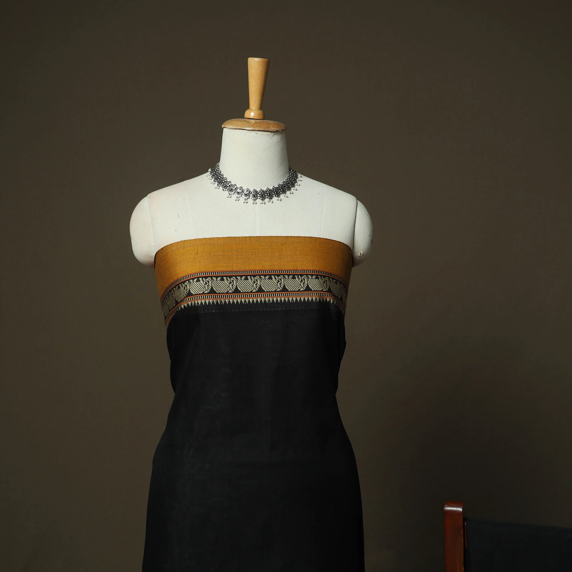 Black - Dharwad Woven Mercerised Cotton 3pc Unstitched Dress Material Suit Set 78 - Image 3