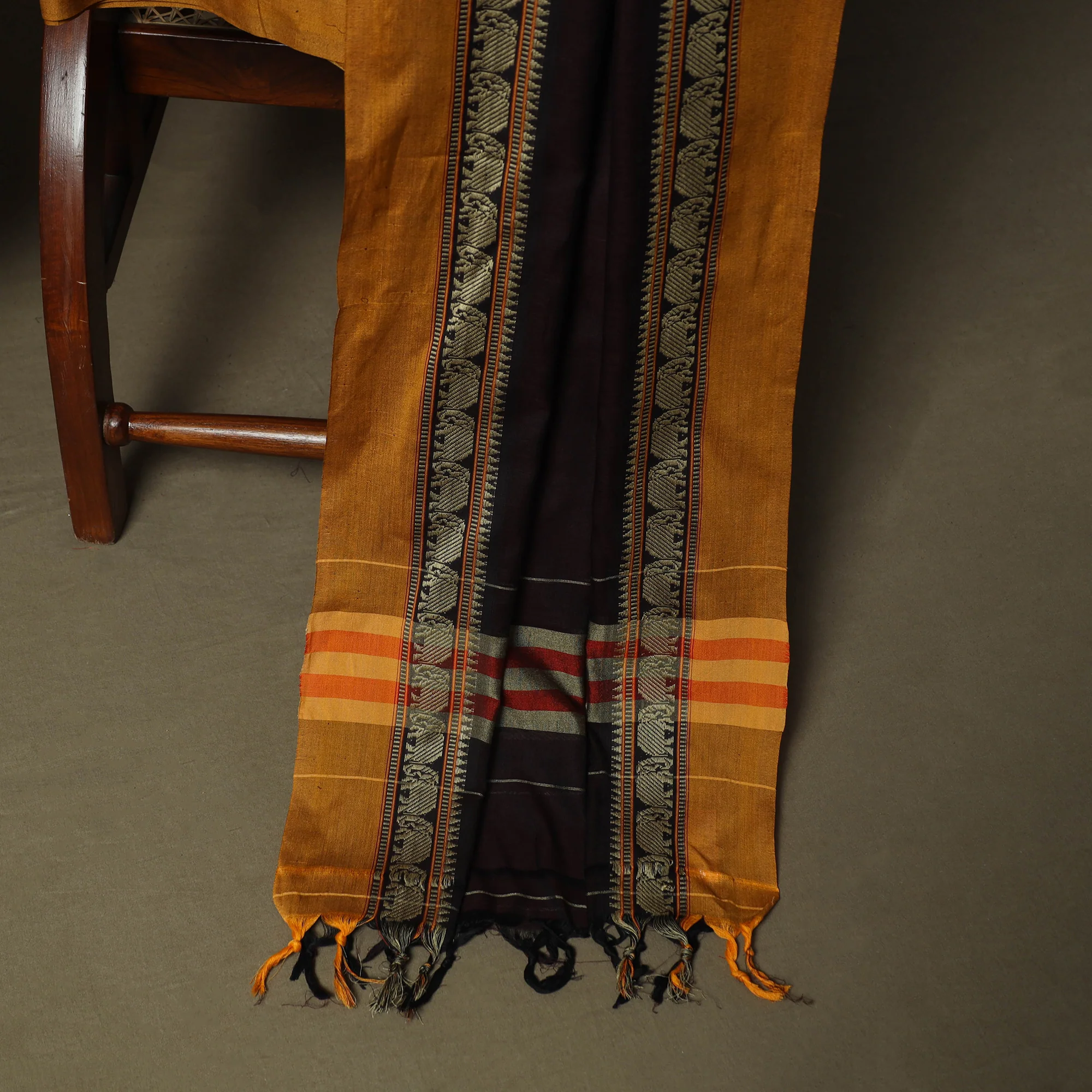 Brown - Dharwad Woven Mercerised Cotton 3pc Unstitched Dress Material Suit Set 79 - Image 4
