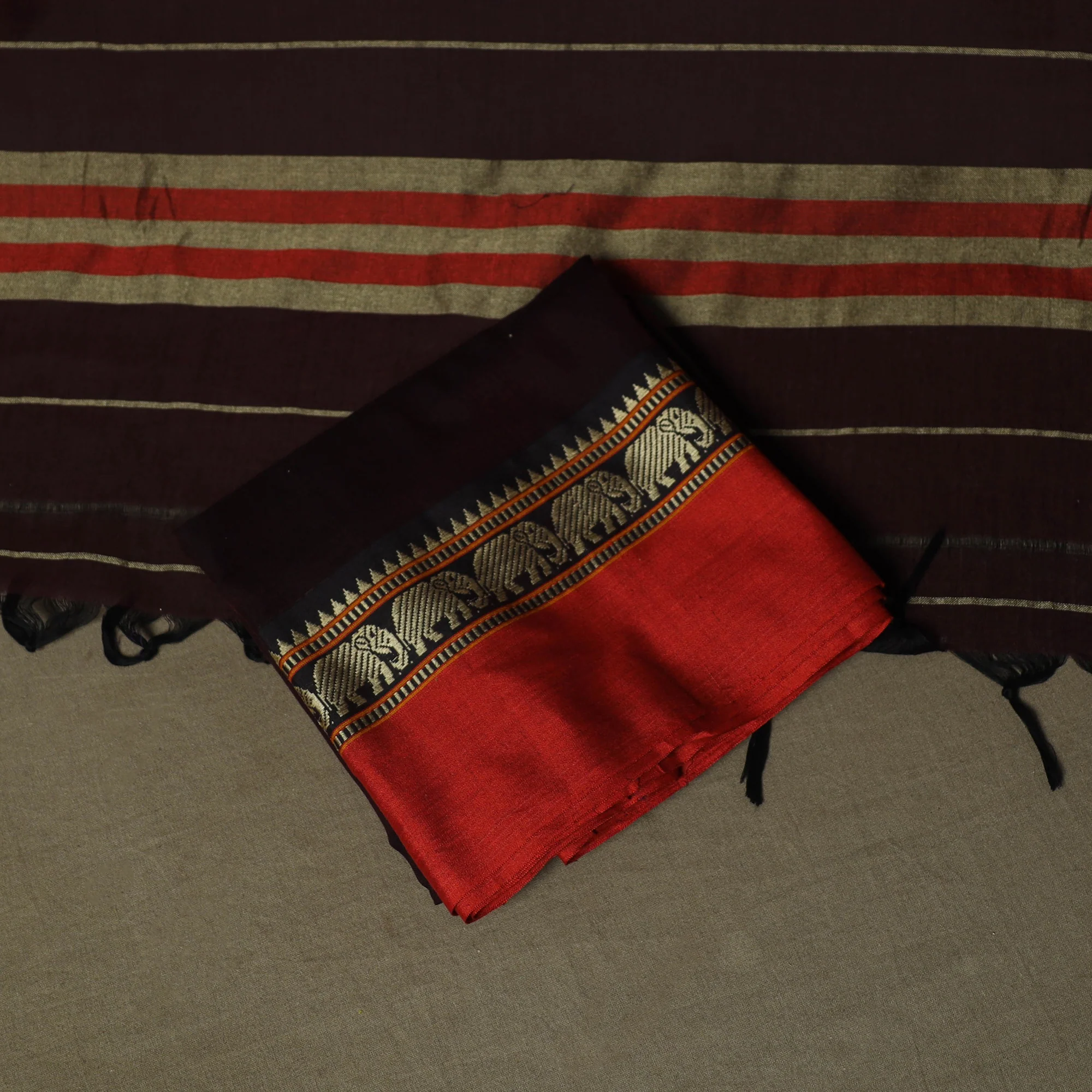 Maroon - Dharwad Woven Mercerised Cotton 3pc Unstitched Dress Material Suit Set 82 - Image 5