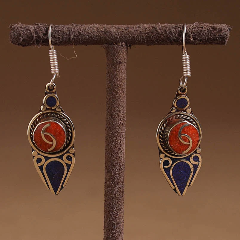 Orange - Ethnic Tribal Tibetan Earrings from Himalaya 54 - Image 2