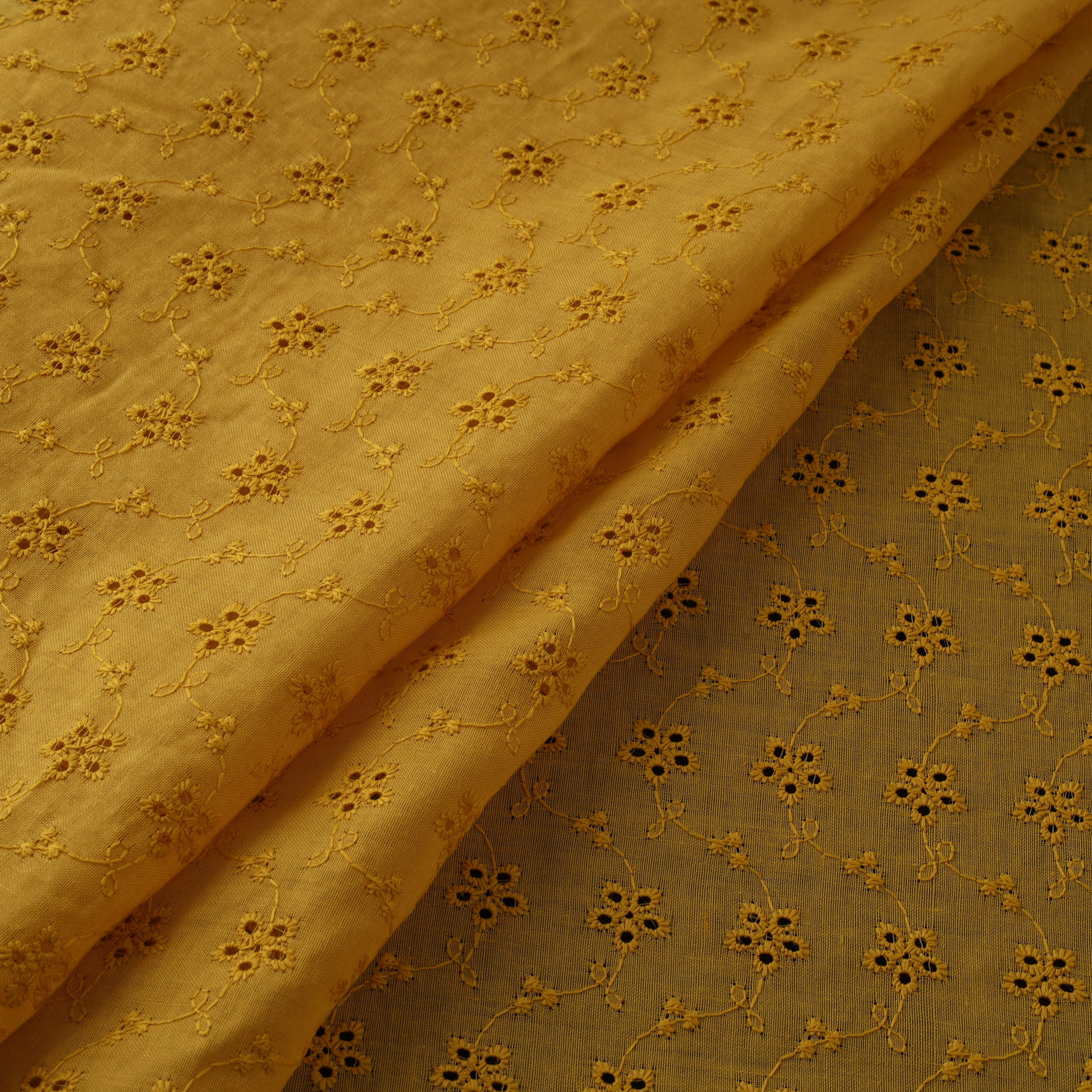 Yellow - Floral Embroidered Cotton Hakoba Fabric 19