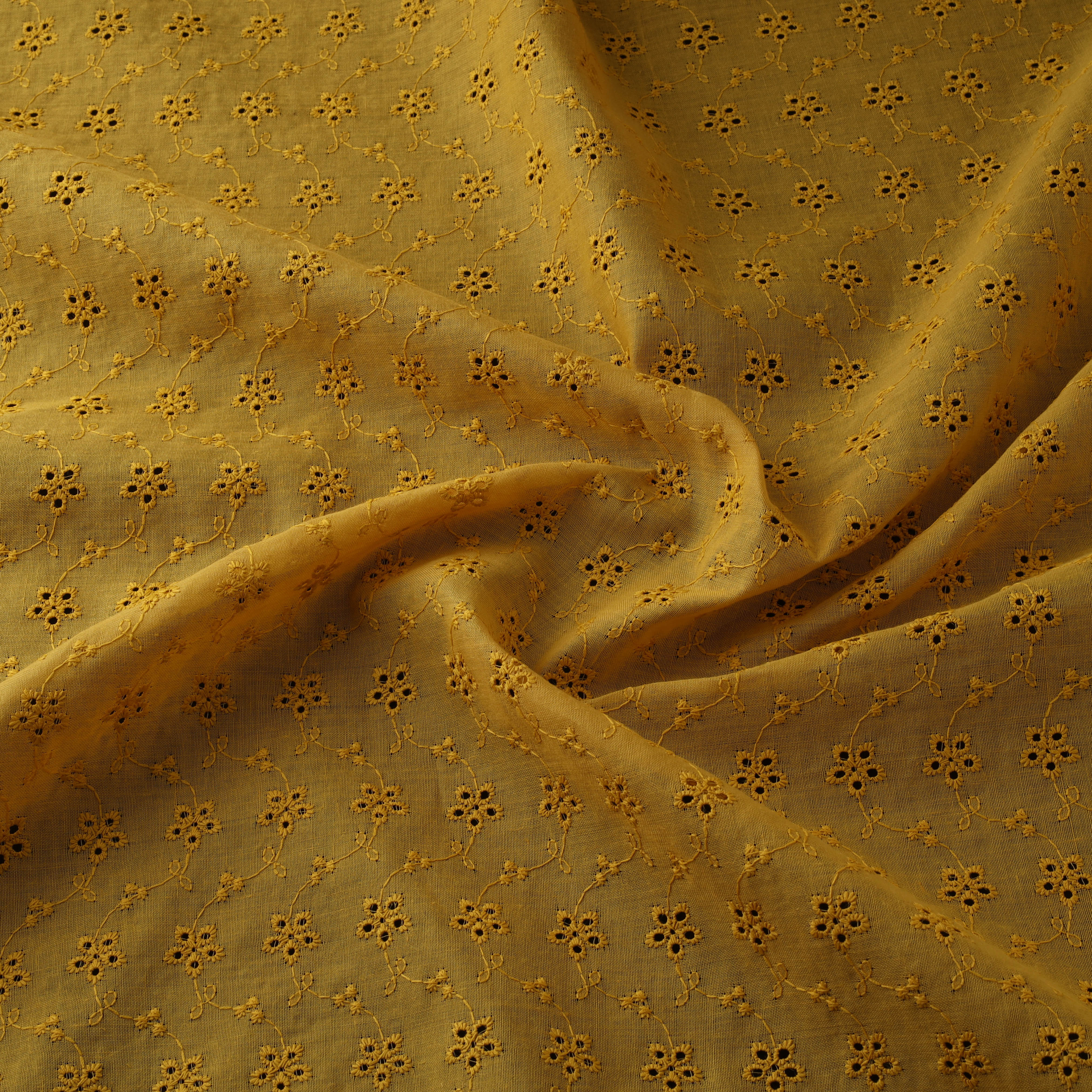 Yellow - Floral Embroidered Cotton Hakoba Fabric 19 - Image 3