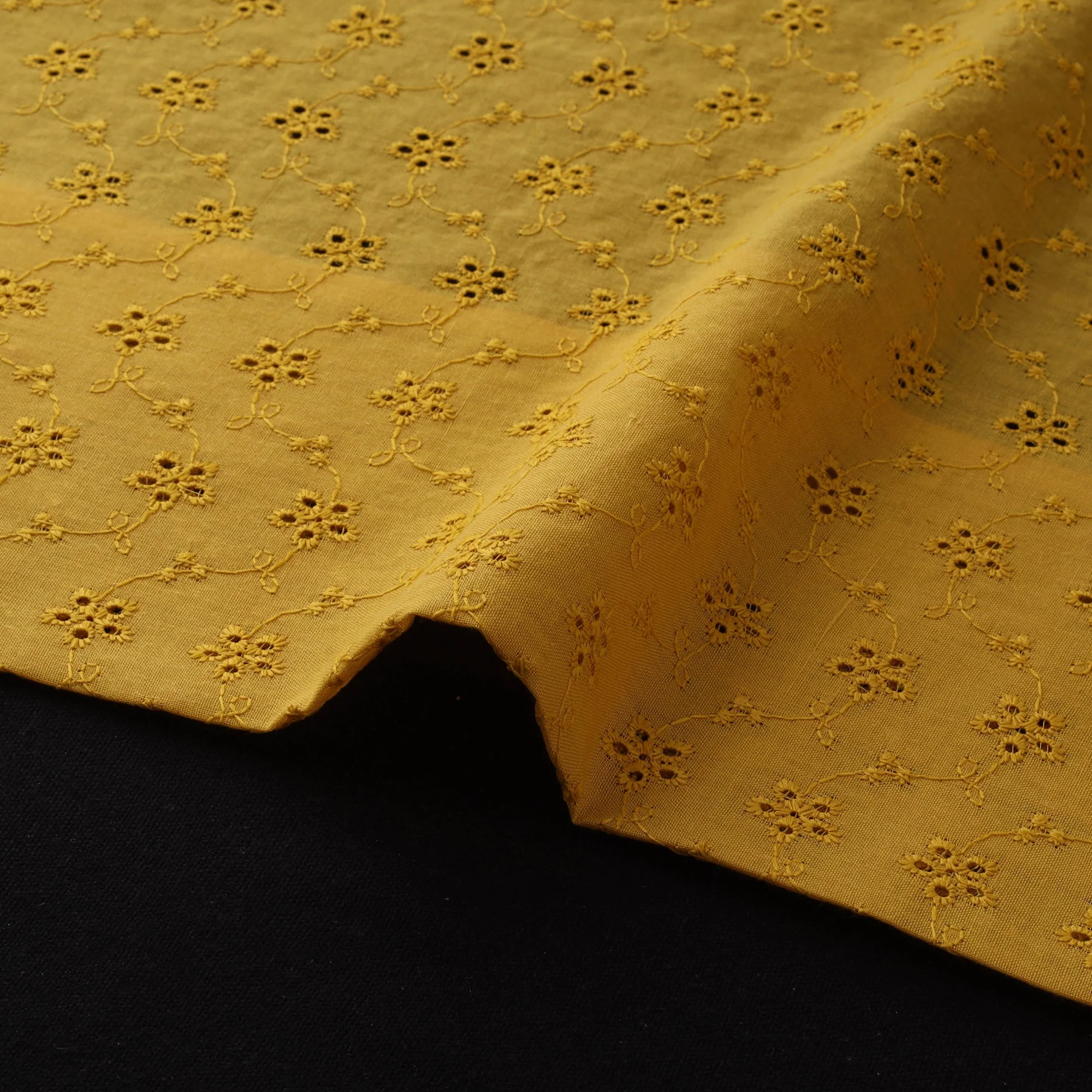 Yellow - Floral Embroidered Cotton Hakoba Fabric 19 - Image 4