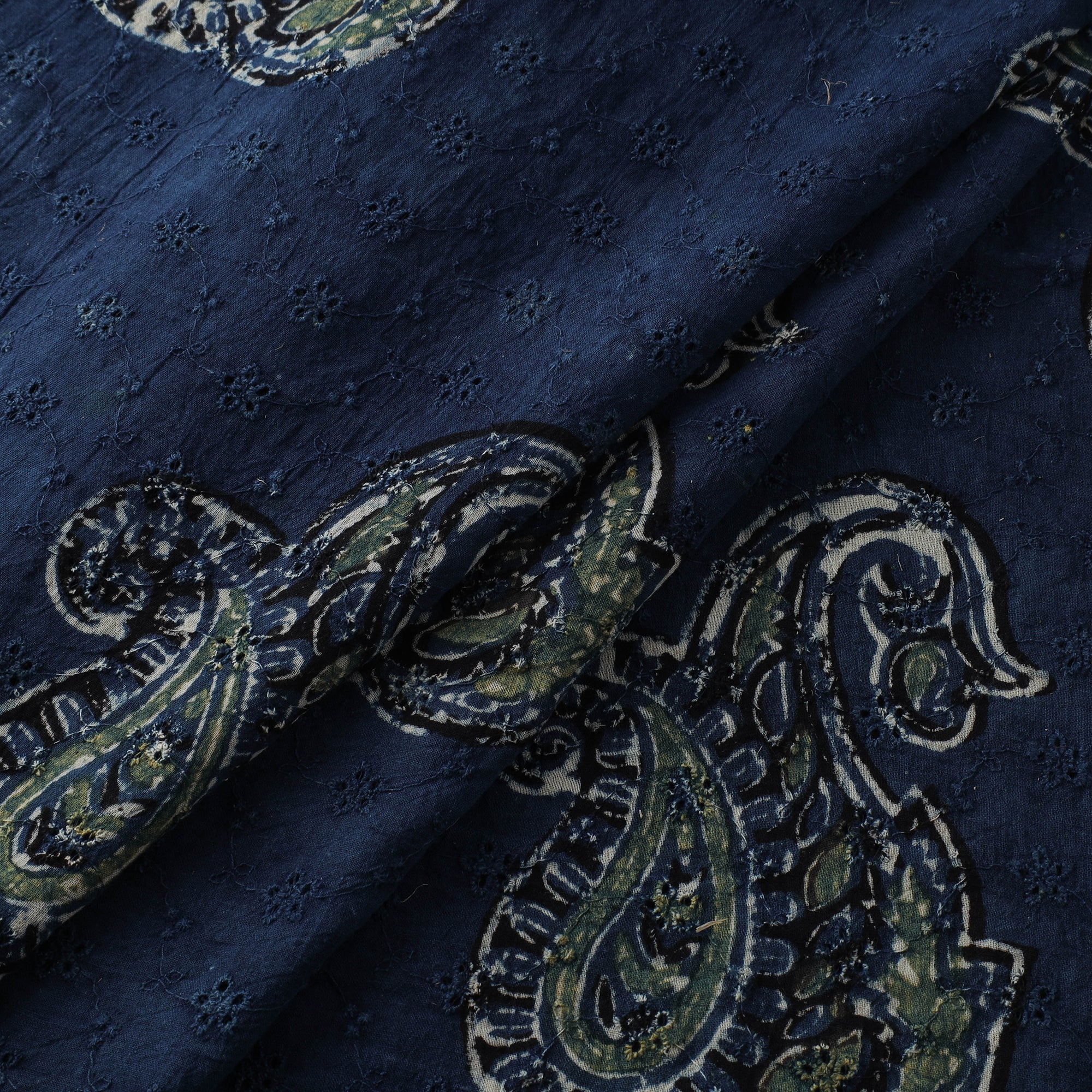 Blue - Hakoba Hand Block Ajrakh Print Natural Dyed Cotton Fabric 100