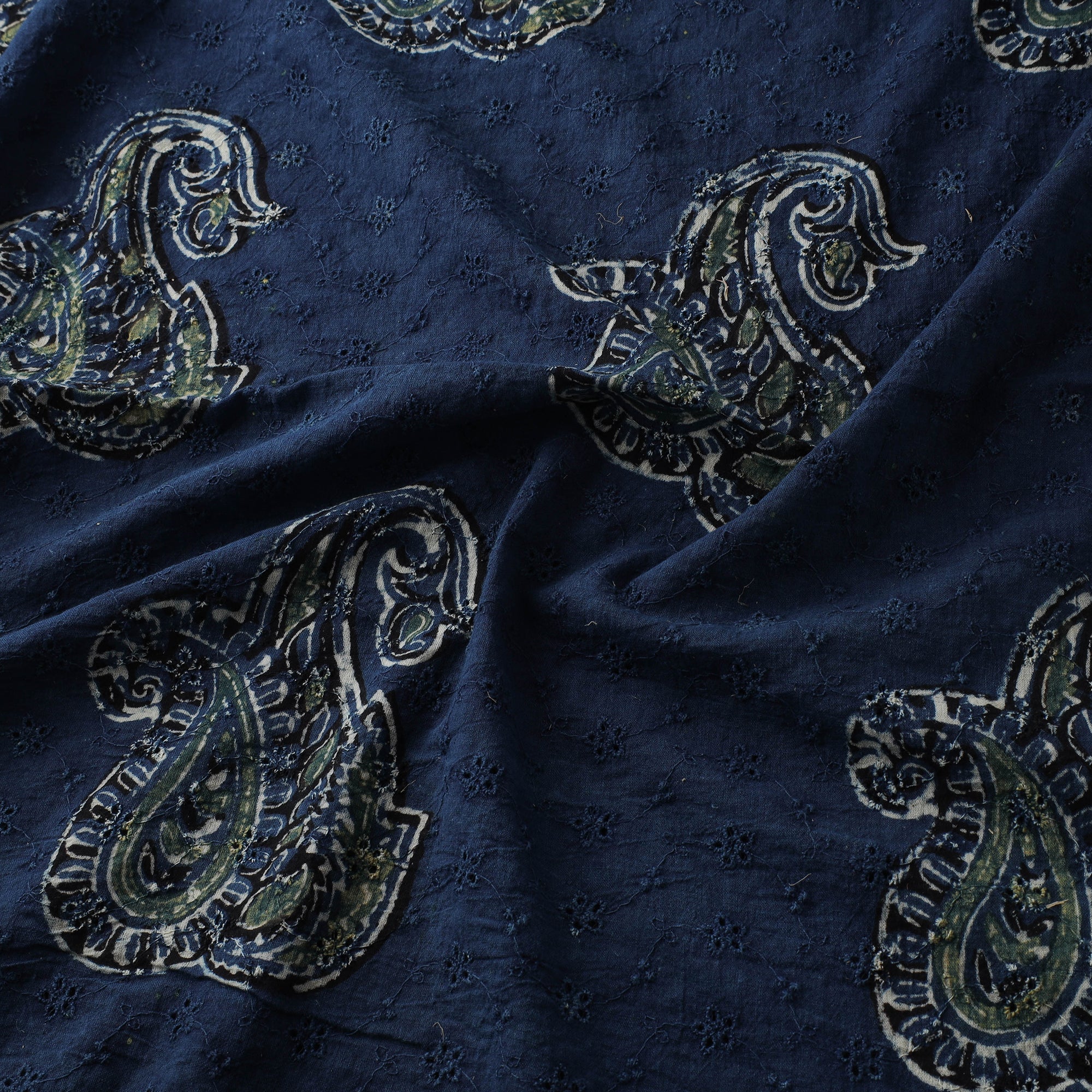 Blue - Hakoba Hand Block Ajrakh Print Natural Dyed Cotton Fabric 100 - Image 3