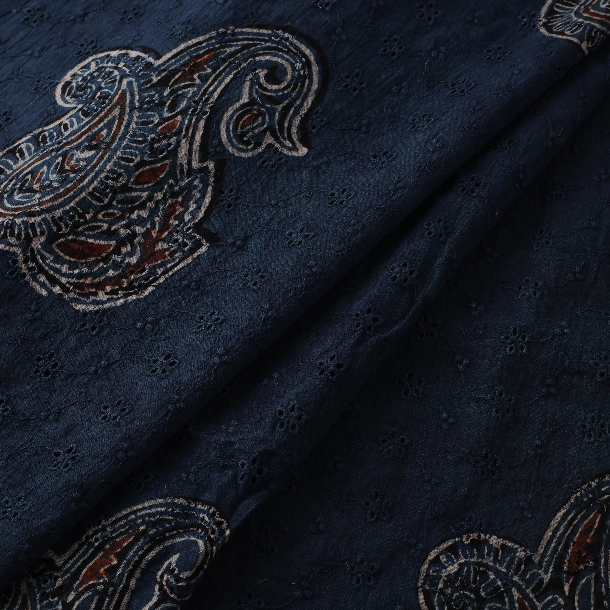 Blue - Hakoba Hand Block Ajrakh Print Natural Dyed Cotton Fabric 103