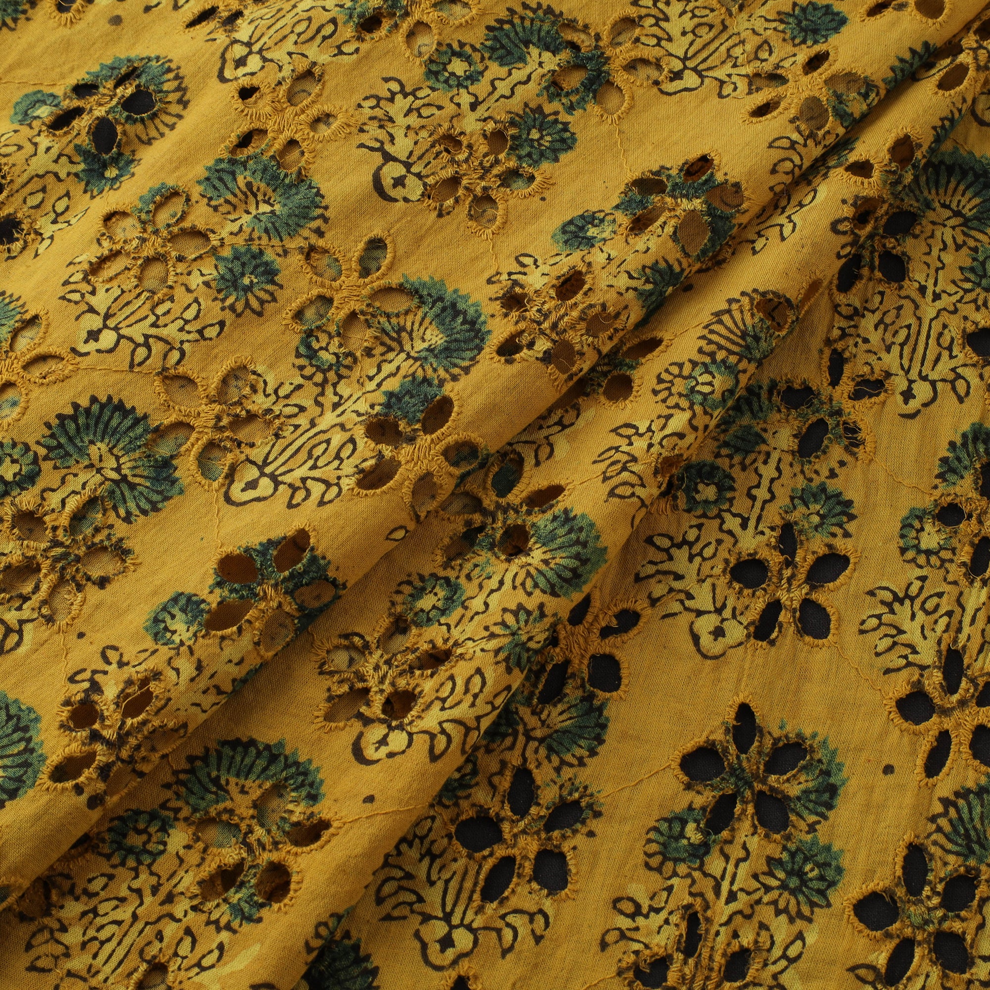 Yellow - Hakoba Hand Block Ajrakh Print Natural Dyed Cotton Fabric 104