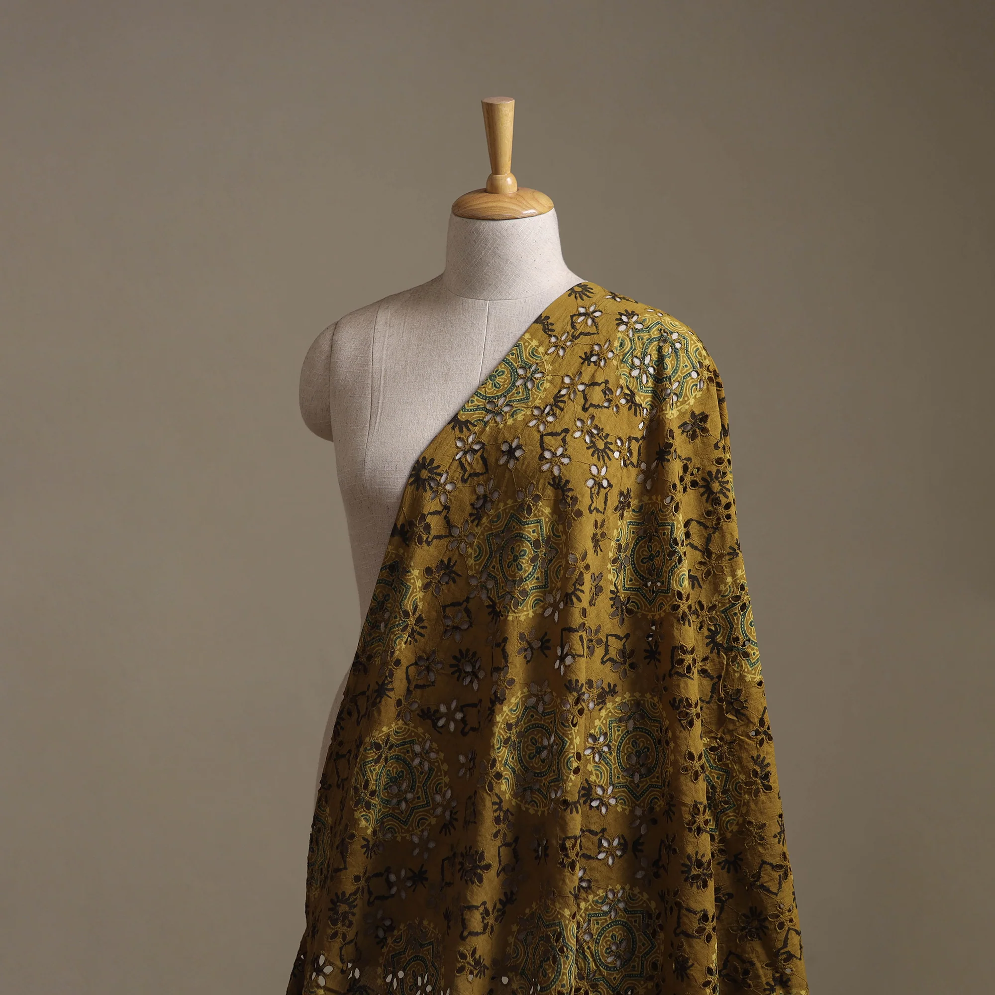 Yellow - Hakoba Hand Block Ajrakh Print Natural Dyed Cotton Fabric 106 - Image 2