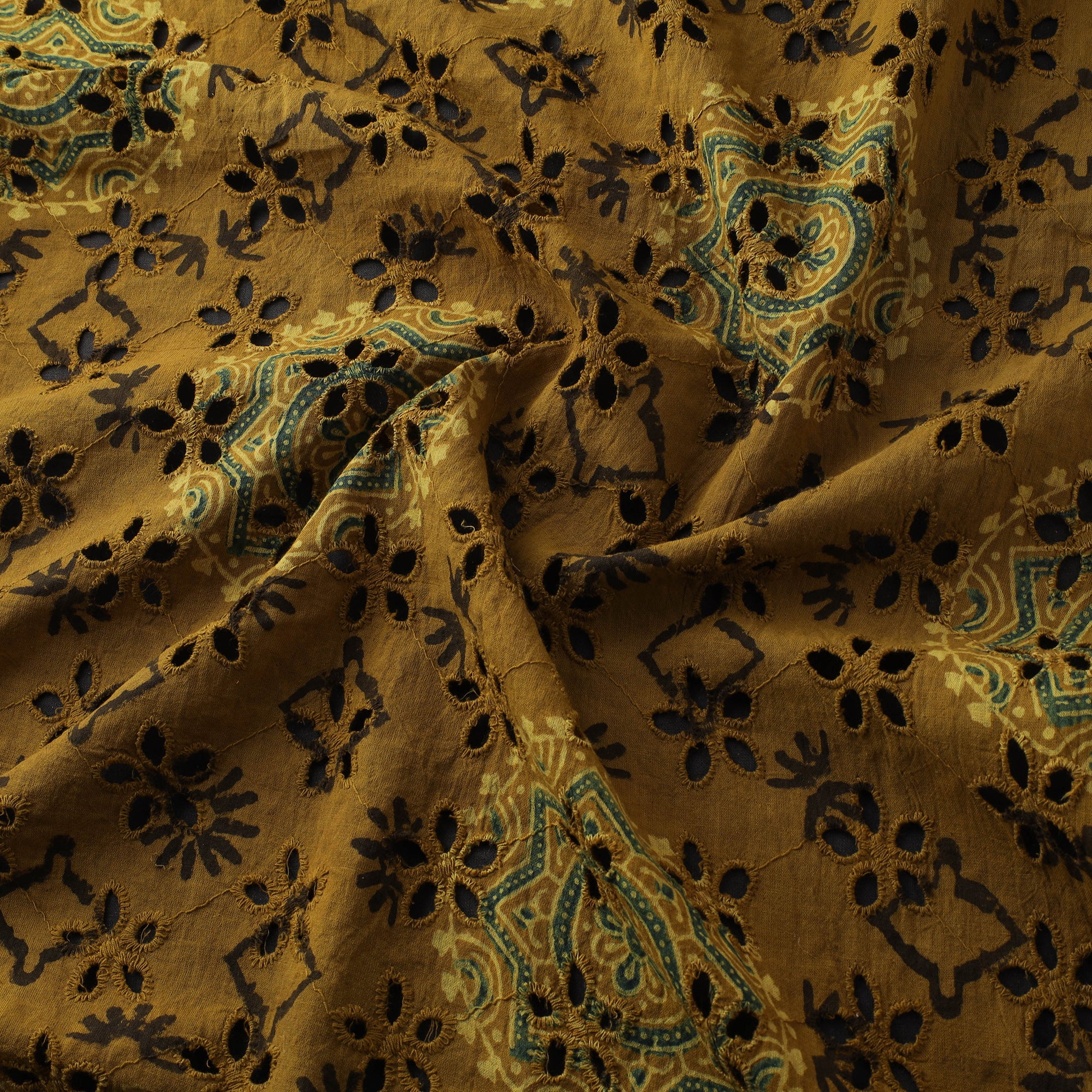 Yellow - Hakoba Hand Block Ajrakh Print Natural Dyed Cotton Fabric 106 - Image 3