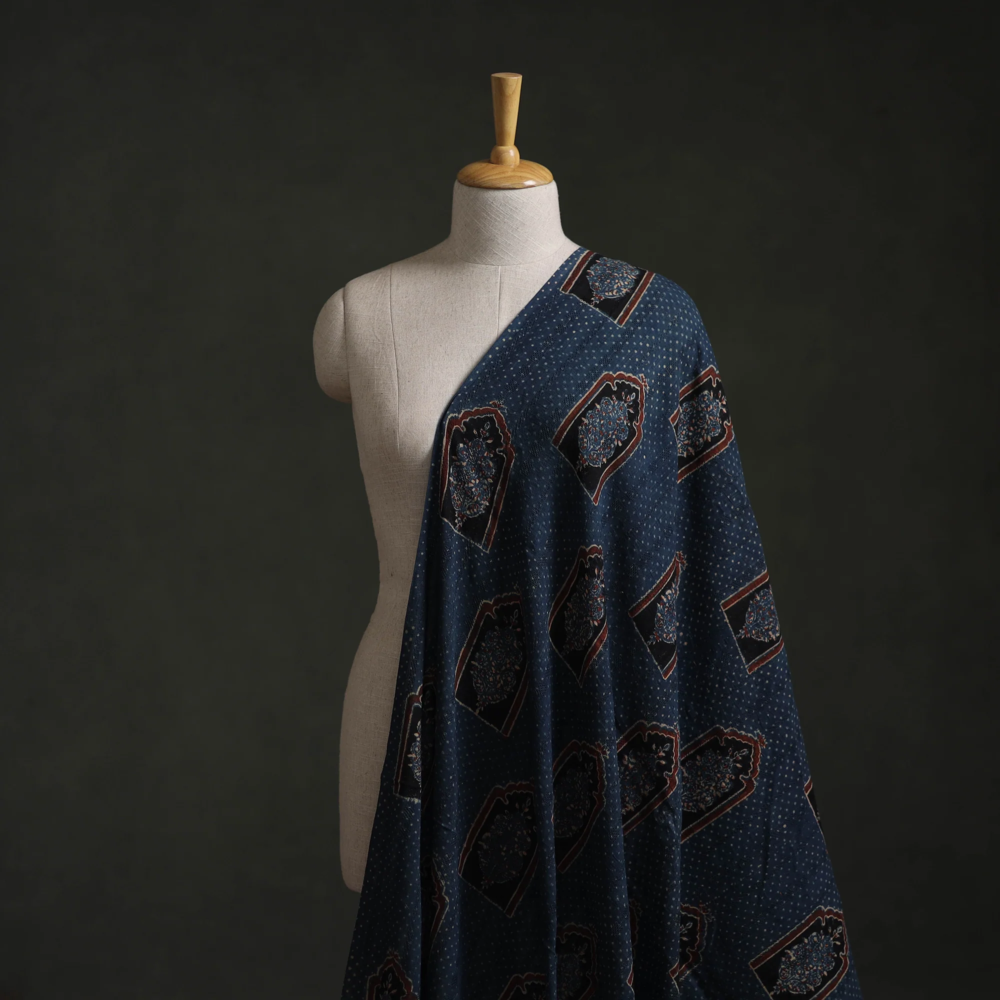 Hakoba Hand Block Ajrakh Print Natural Dyed Cotton Fabric 106 - Image 2