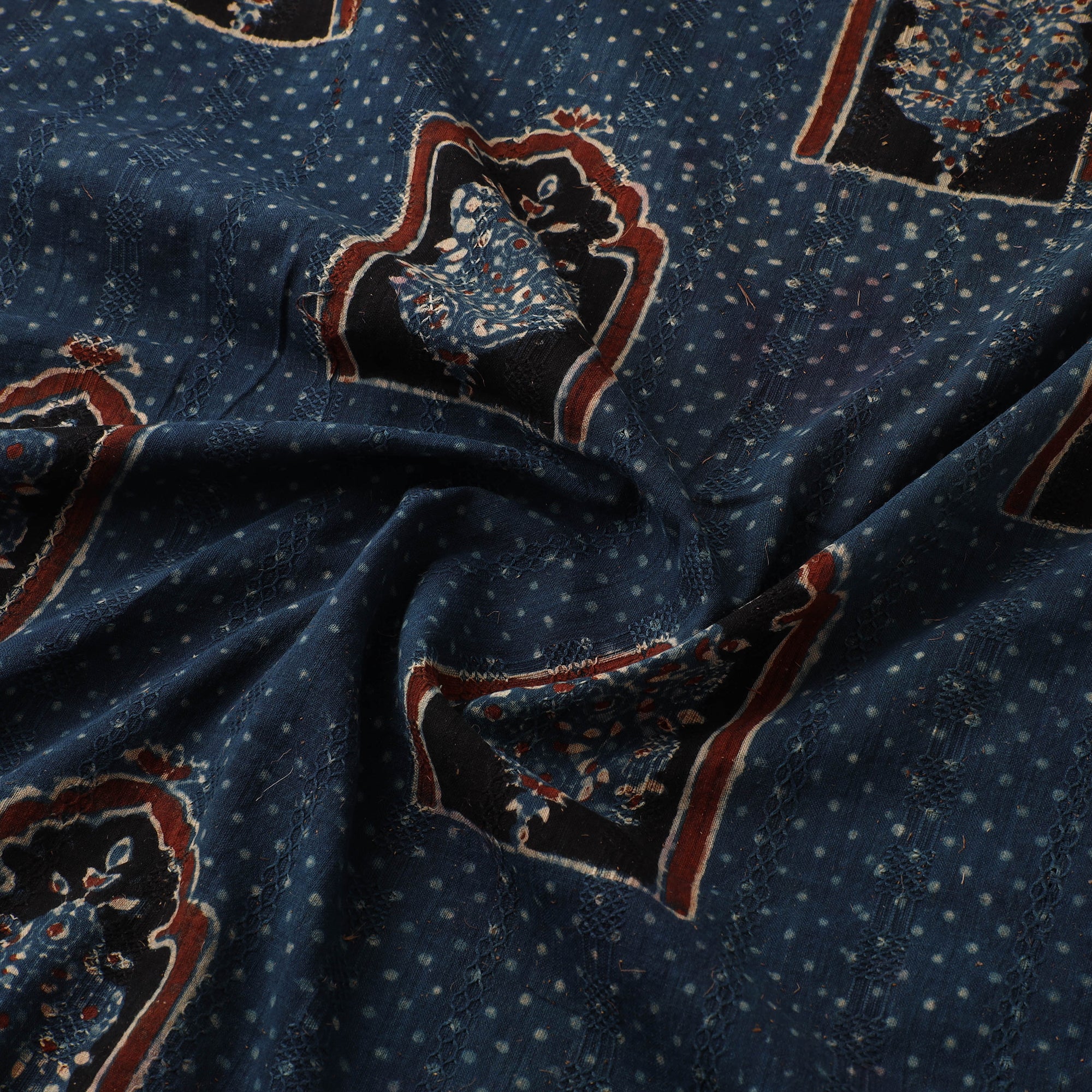 Hakoba Hand Block Ajrakh Print Natural Dyed Cotton Fabric 106 - Image 3