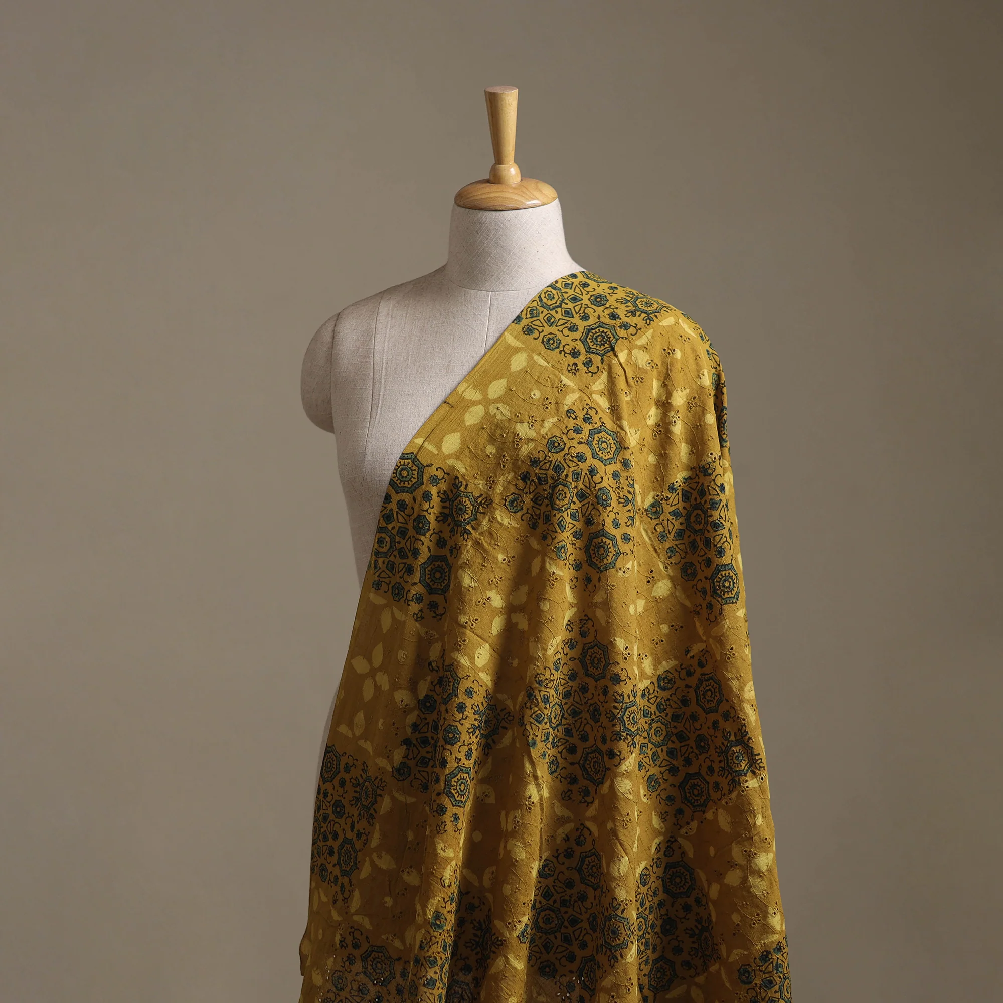 Yellow - Hakoba Hand Block Ajrakh Print Natural Dyed Cotton Fabric 108 - Image 2