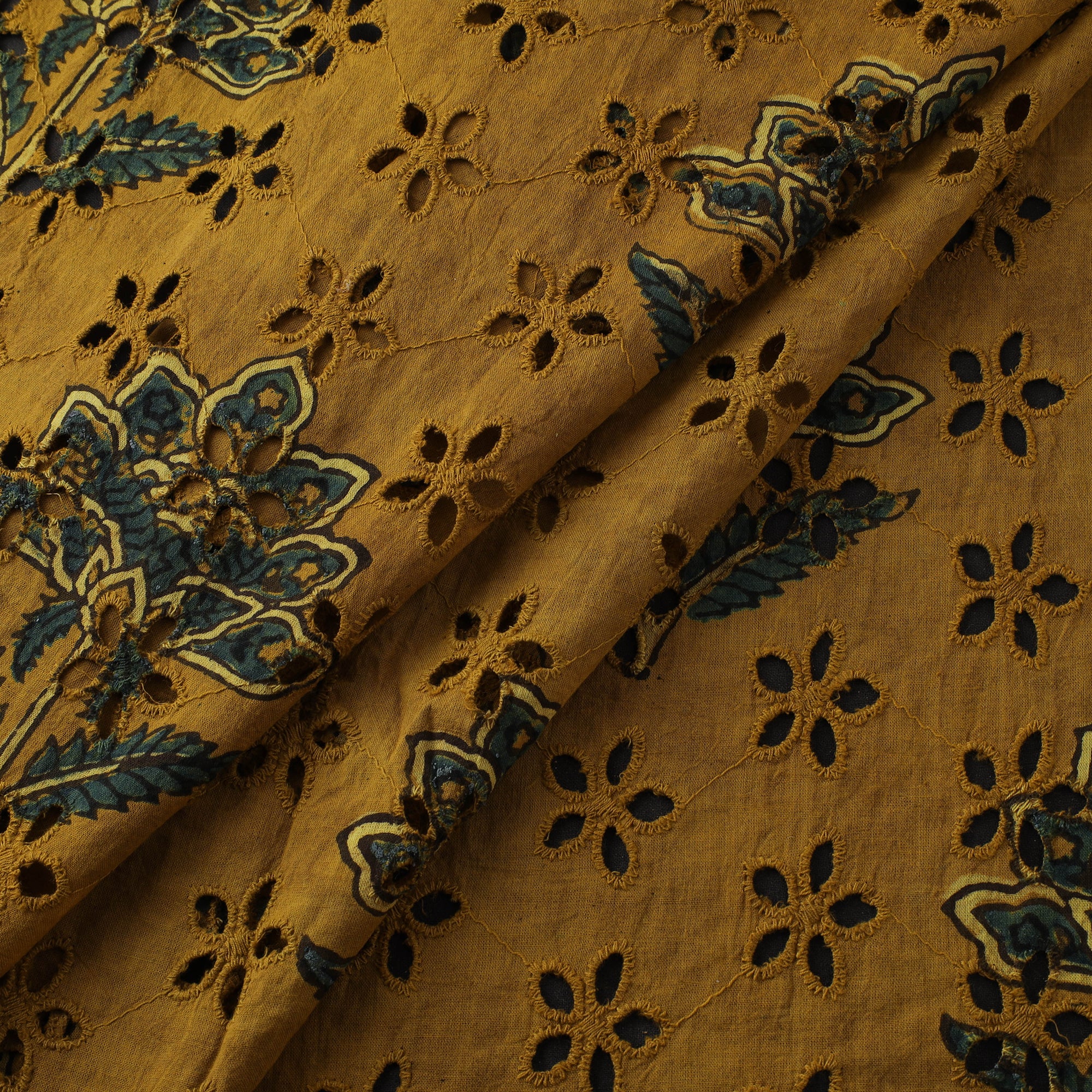 Yellow - Hakoba Hand Block Ajrakh Print Natural Dyed Cotton Fabric 111