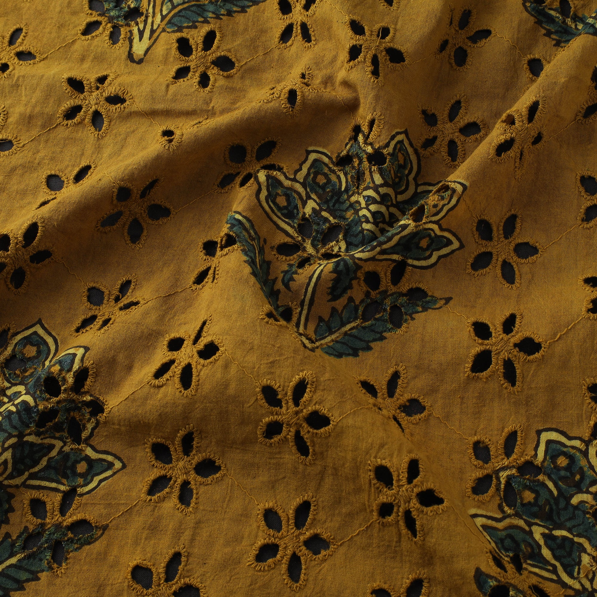 Yellow - Hakoba Hand Block Ajrakh Print Natural Dyed Cotton Fabric 111 - Image 3