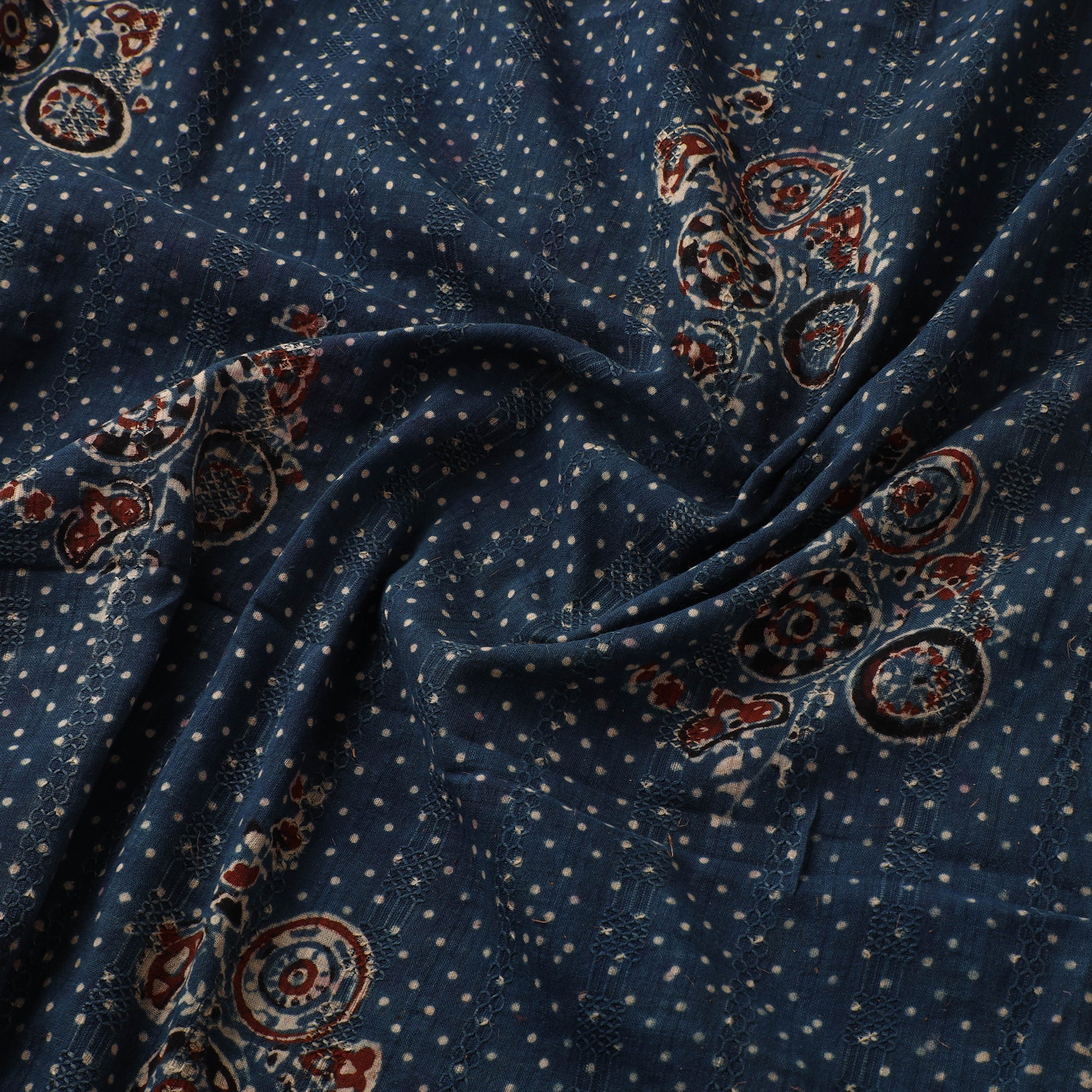 Hakoba Hand Block Ajrakh Print Natural Dyed Cotton Fabric 112 - Image 3