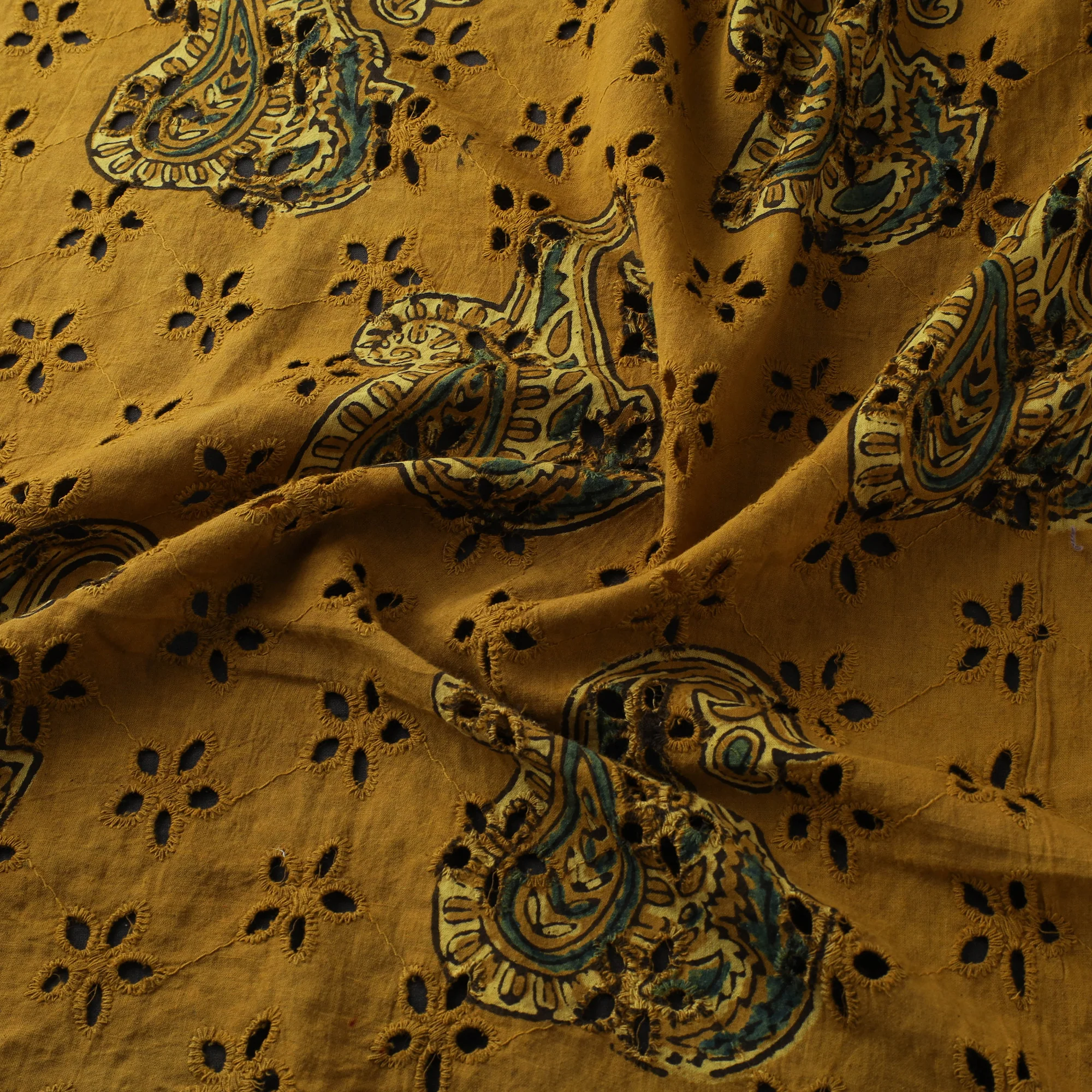 Yellow - Hakoba Hand Block Ajrakh Print Natural Dyed Cotton Fabric 114 - Image 3