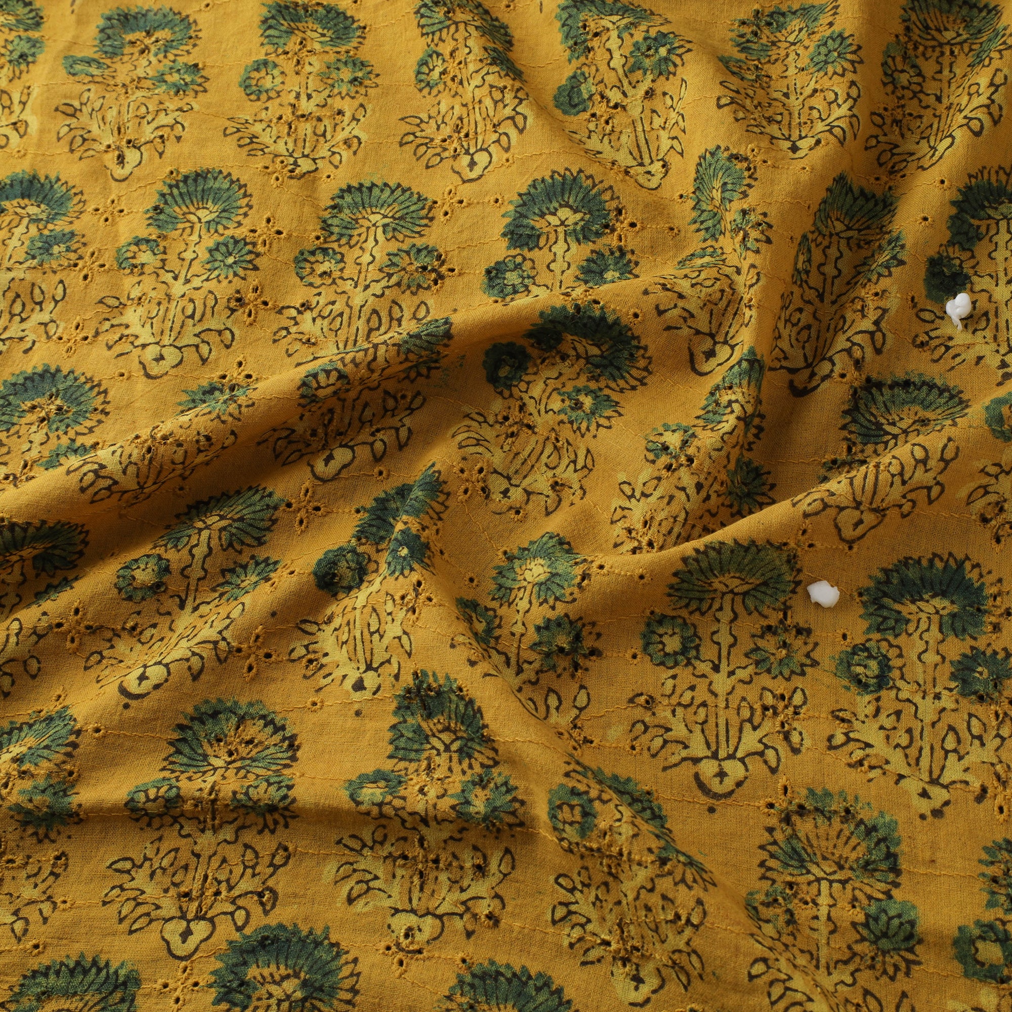 Yellow - Hakoba Hand Block Ajrakh Print Natural Dyed Cotton Fabric 115 - Image 3