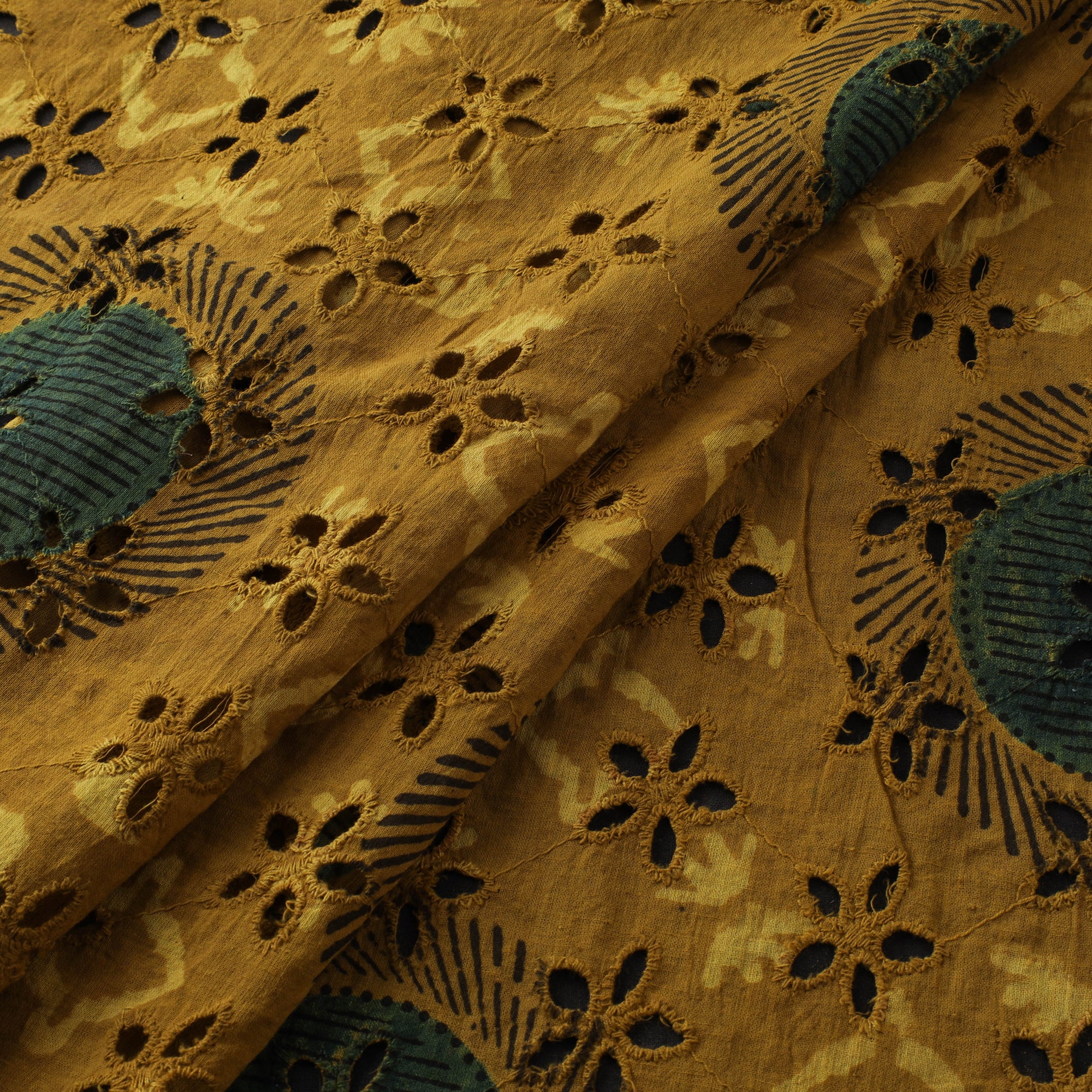 Yellow - Hakoba Hand Block Ajrakh Print Natural Dyed Cotton Fabric 117