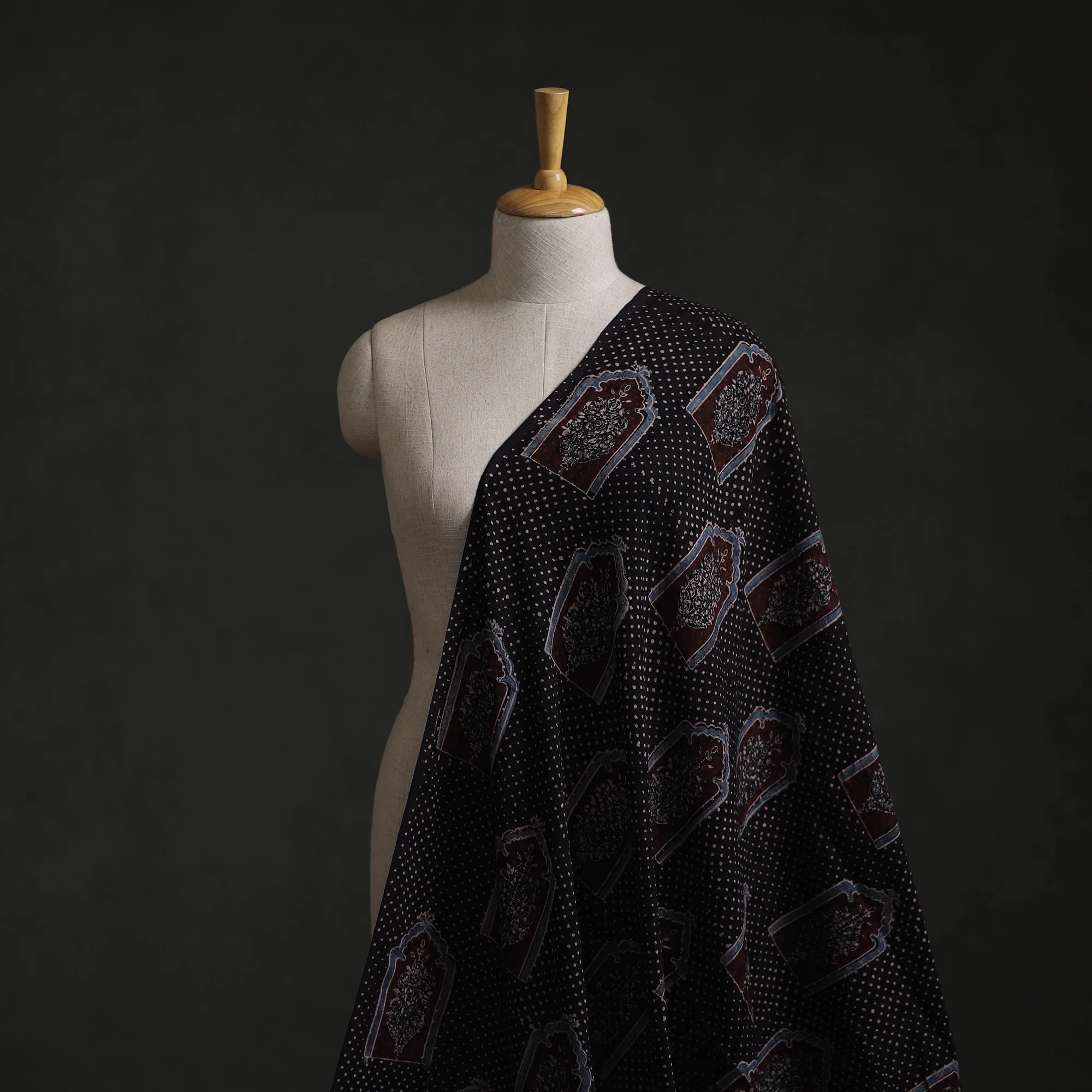 Hakoba Hand Block Ajrakh Print Natural Dyed Cotton Fabric 117 - Image 2