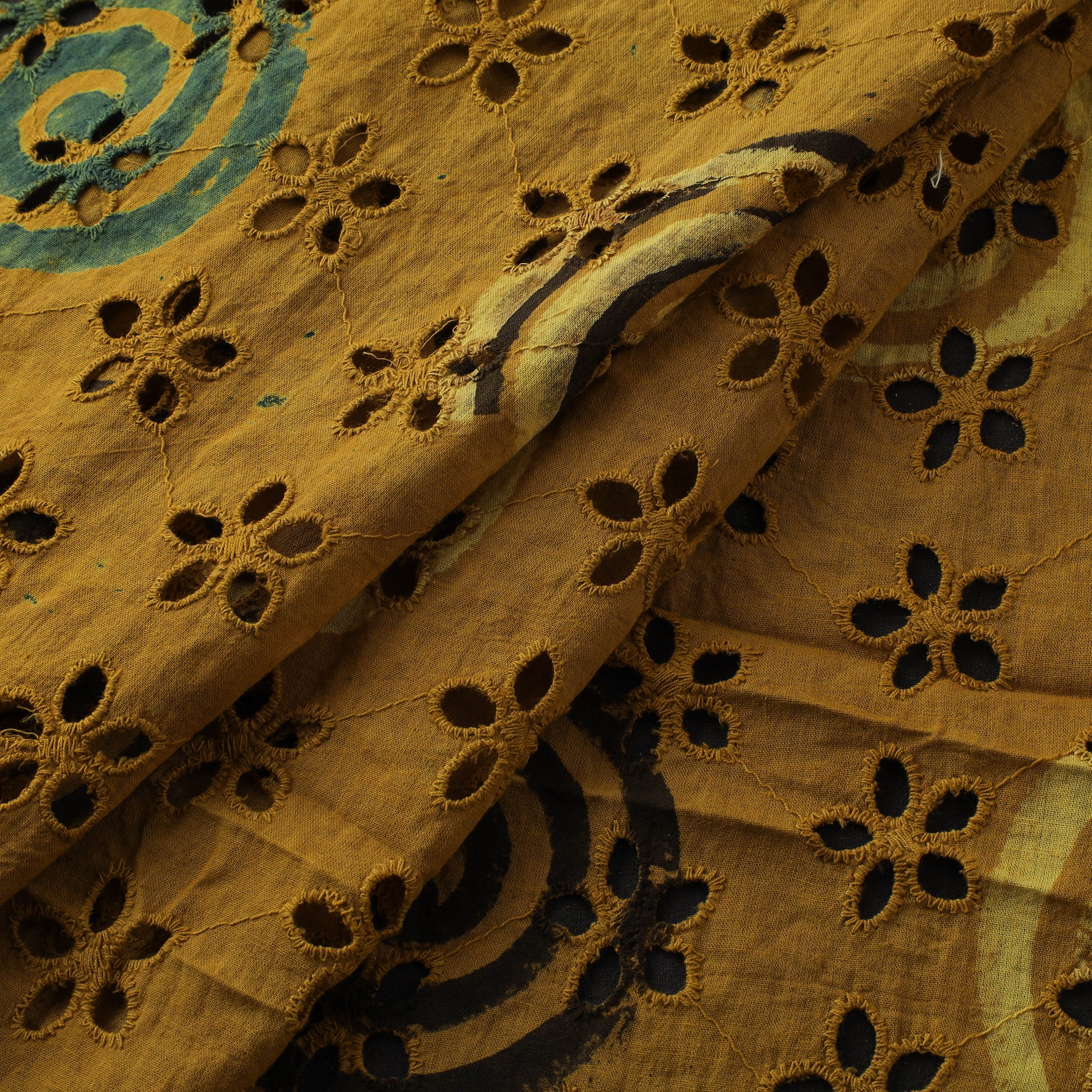 Yellow - Hakoba Hand Block Ajrakh Print Natural Dyed Cotton Fabric 119