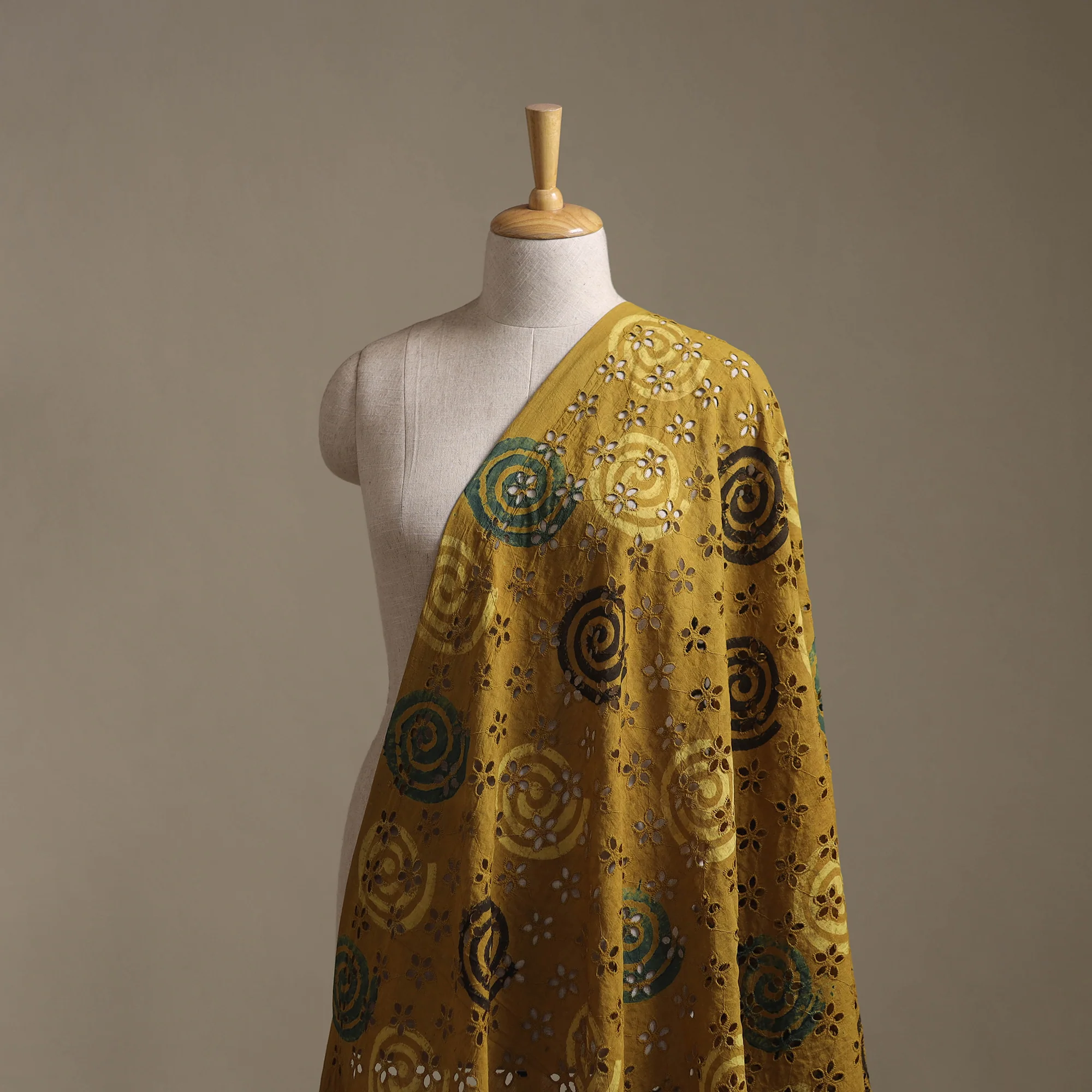 Yellow - Hakoba Hand Block Ajrakh Print Natural Dyed Cotton Fabric 119 - Image 2