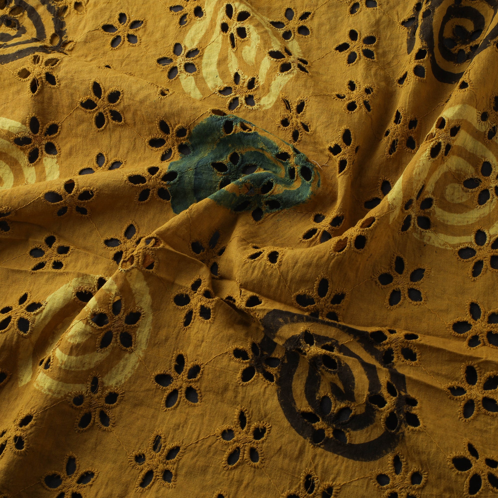 Yellow - Hakoba Hand Block Ajrakh Print Natural Dyed Cotton Fabric 119 - Image 3