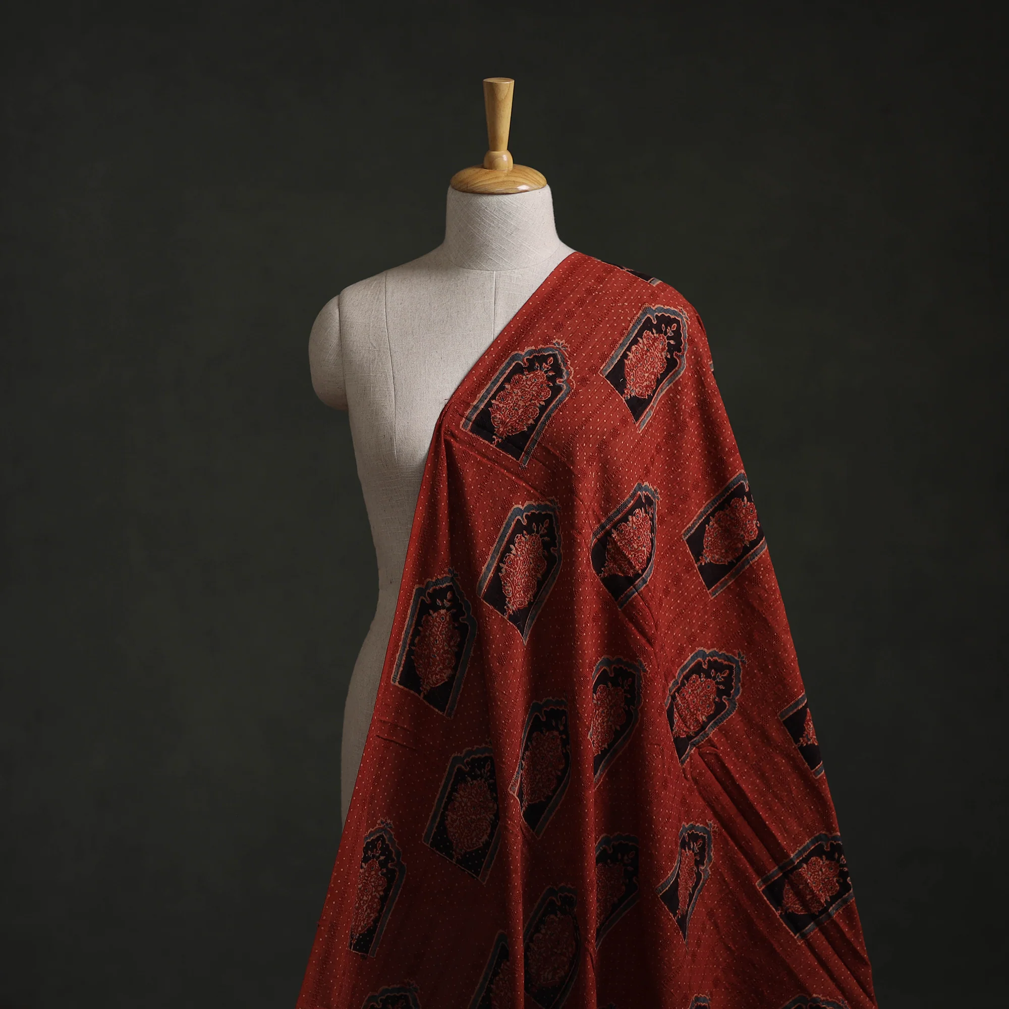 Hakoba Hand Block Ajrakh Print Natural Dyed Cotton Fabric 119 - Image 2